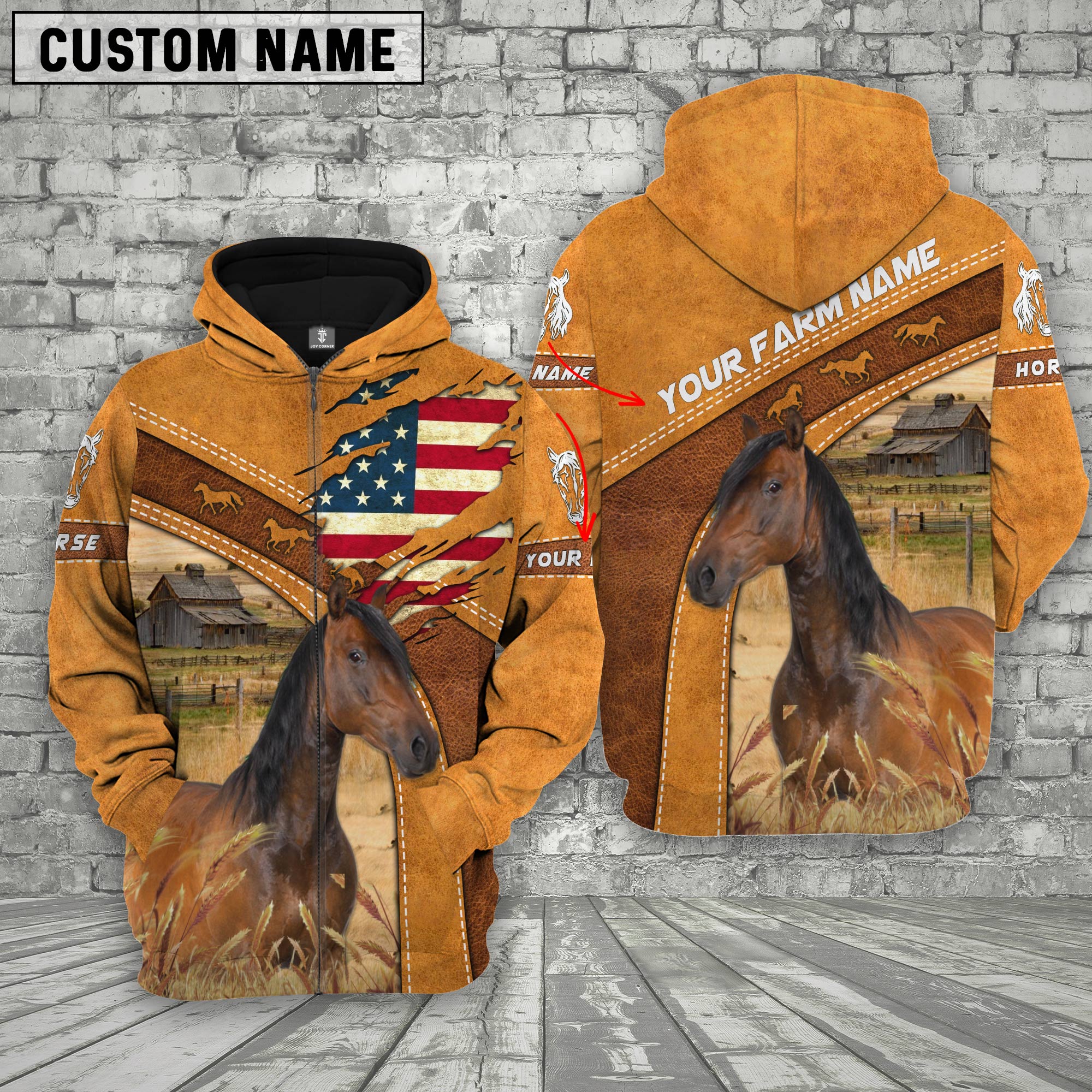 Personalized Name 3D Horse Flag Hoodie
