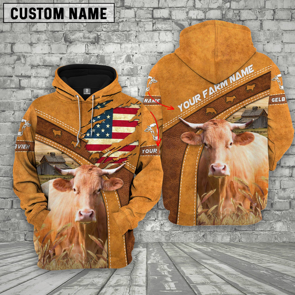 Personalized Name 3D Gelbvieh Flag Hoodie