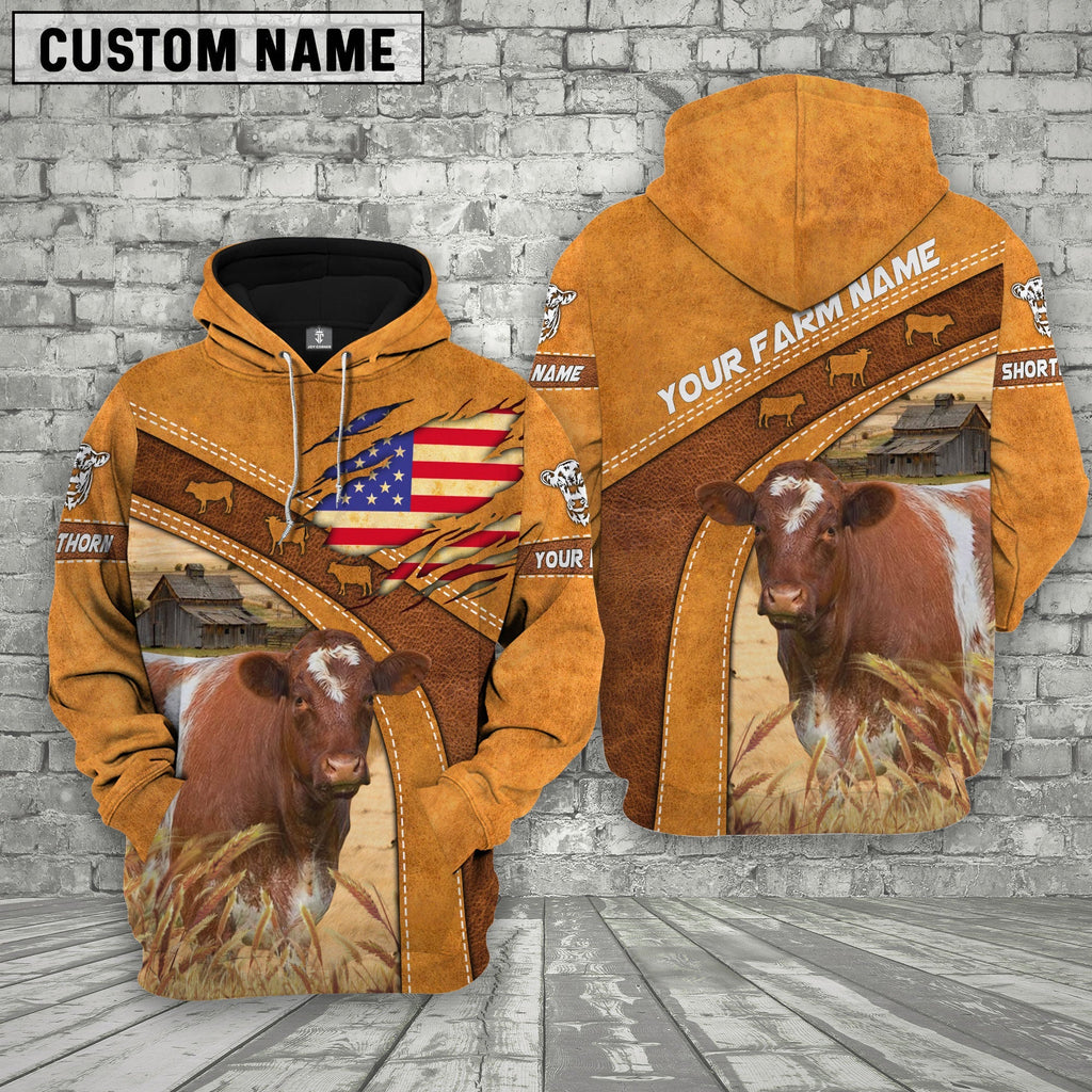 Personalized Name 3D Shorthorn Flag Hoodie