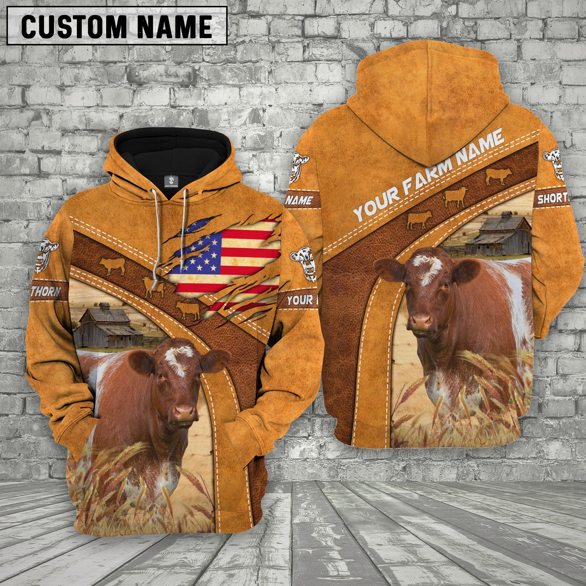 Personalized Name 3D Shorthorn Flag Hoodie