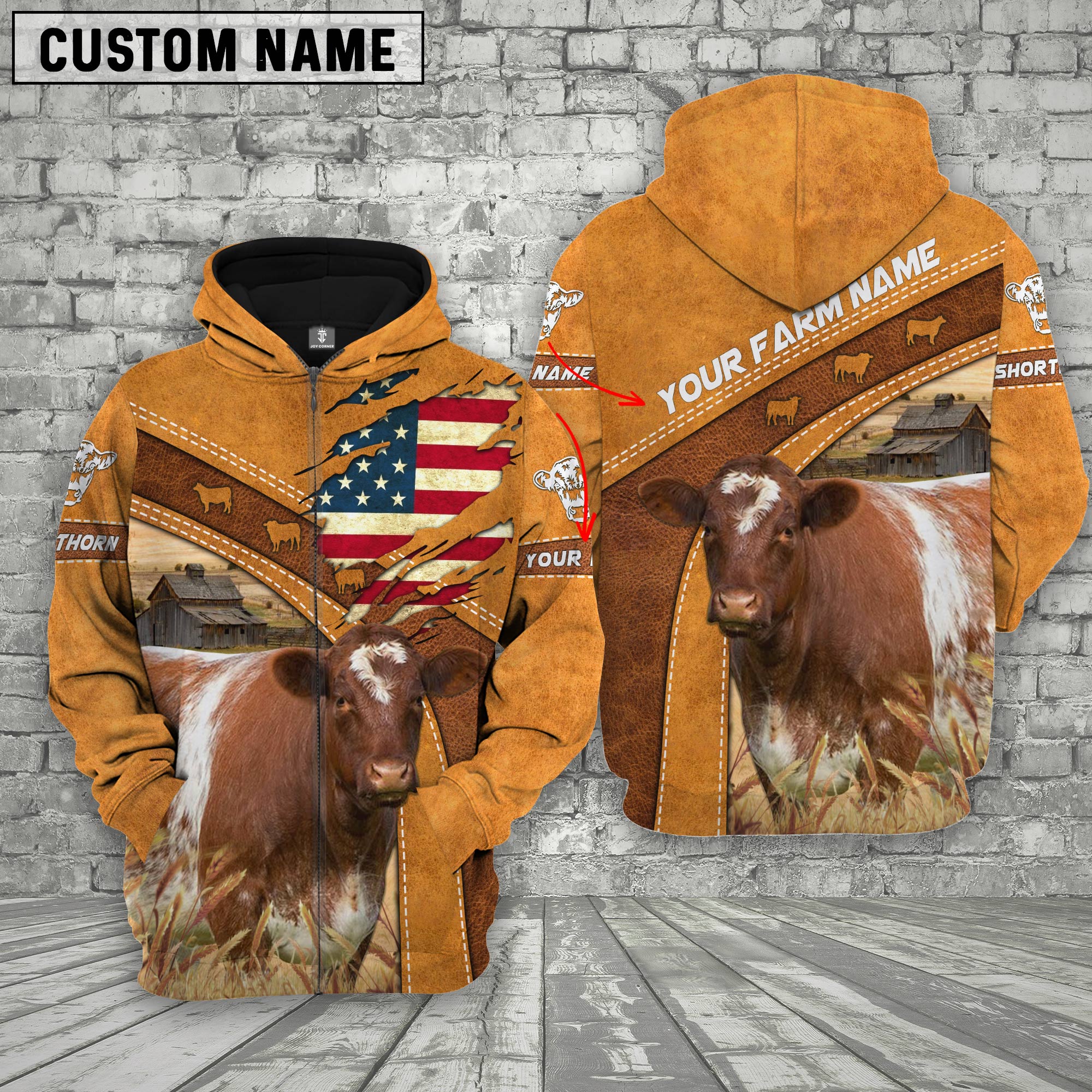 Personalized Name 3D Shorthorn Flag Hoodie