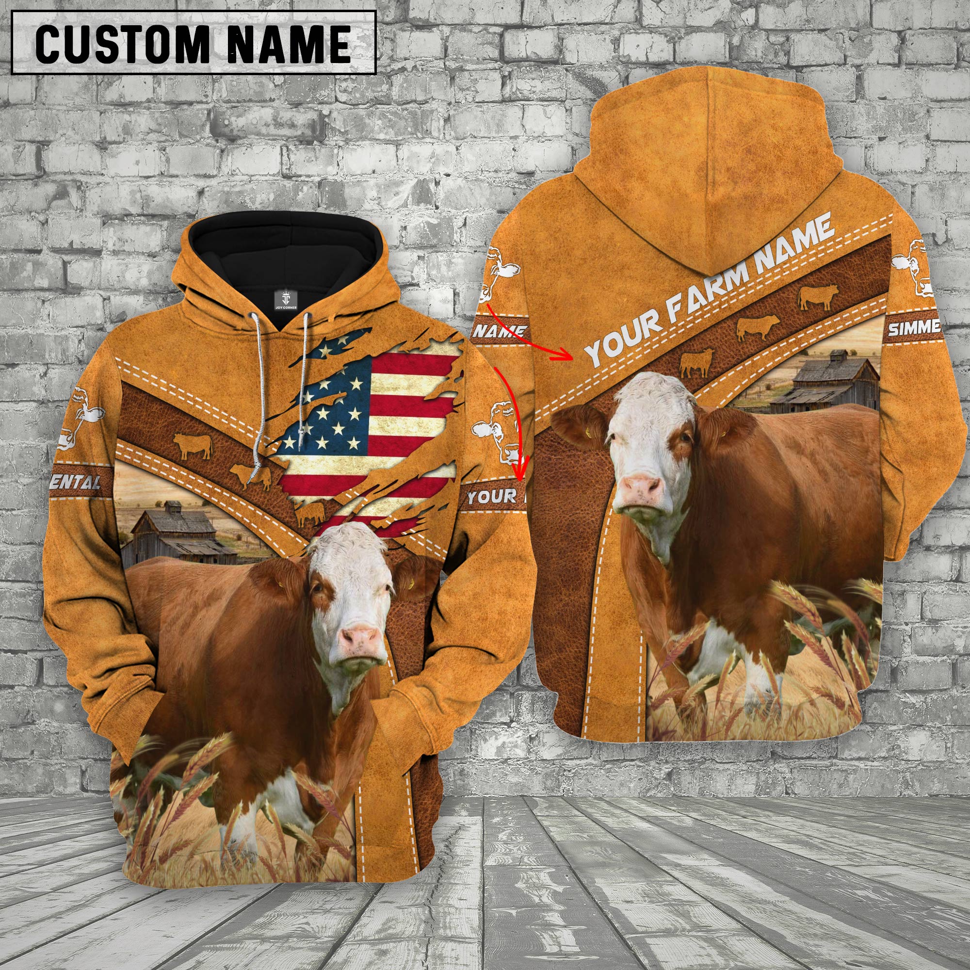 Personalized Name 3D Simmental Flag Hoodie