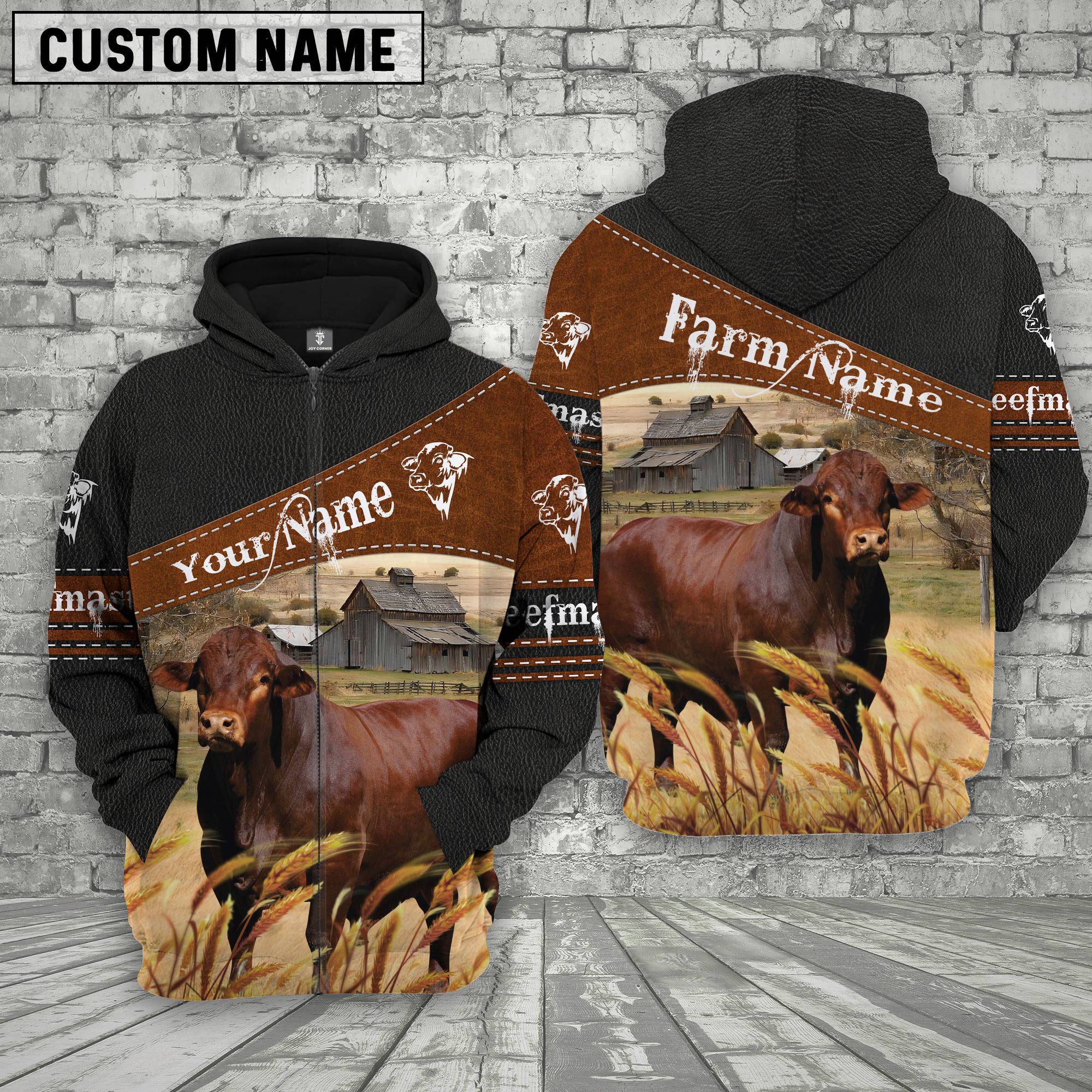 Beefmaster On Farm Custom Name Printed 3D Black Hoodie