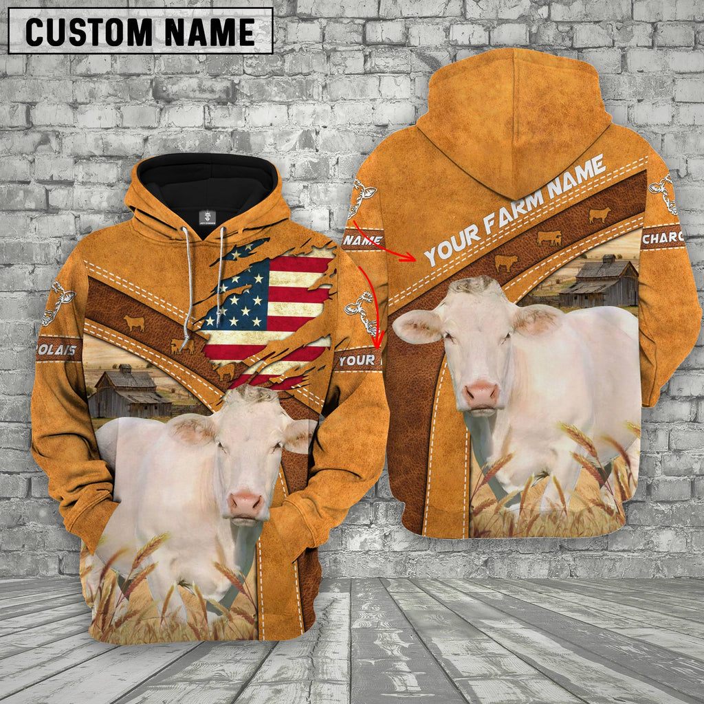 Personalized Name 3D Charolais Flag Hoodie