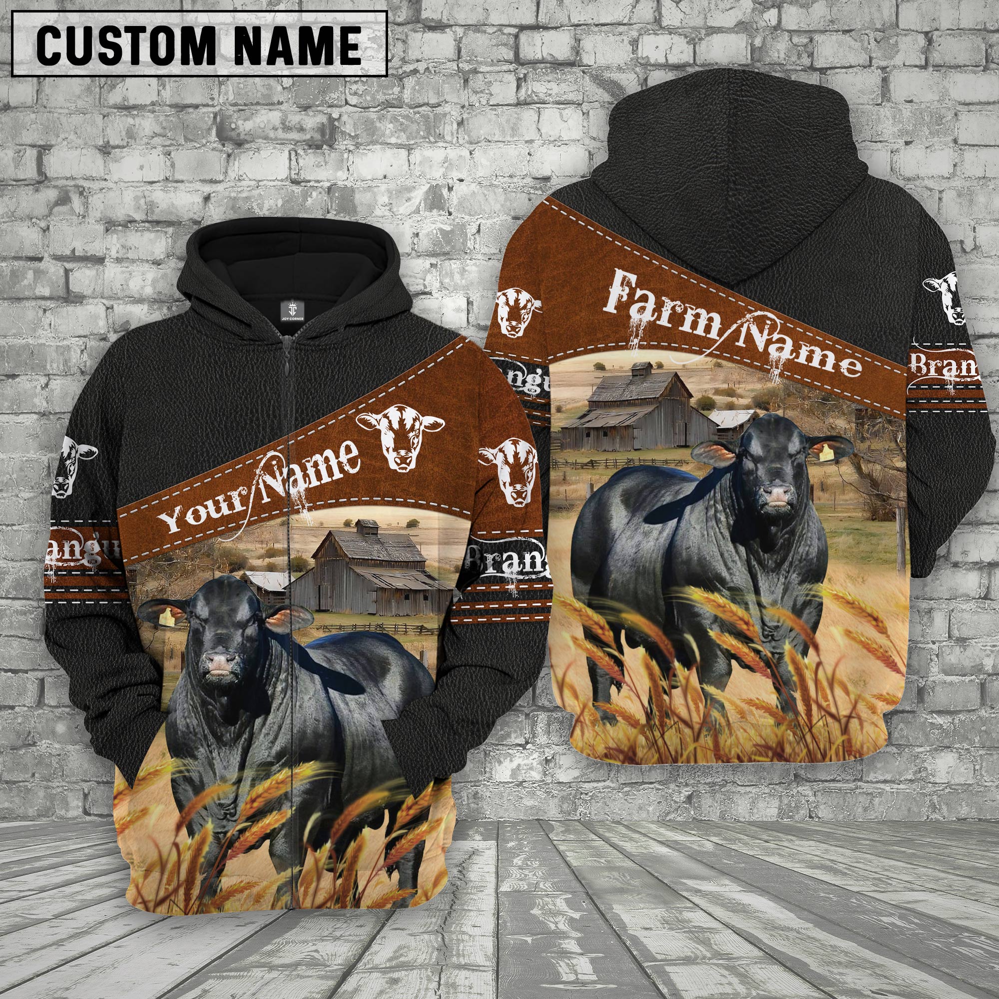 Brangus On Farm Custom Name Printed 3D Black Hoodie