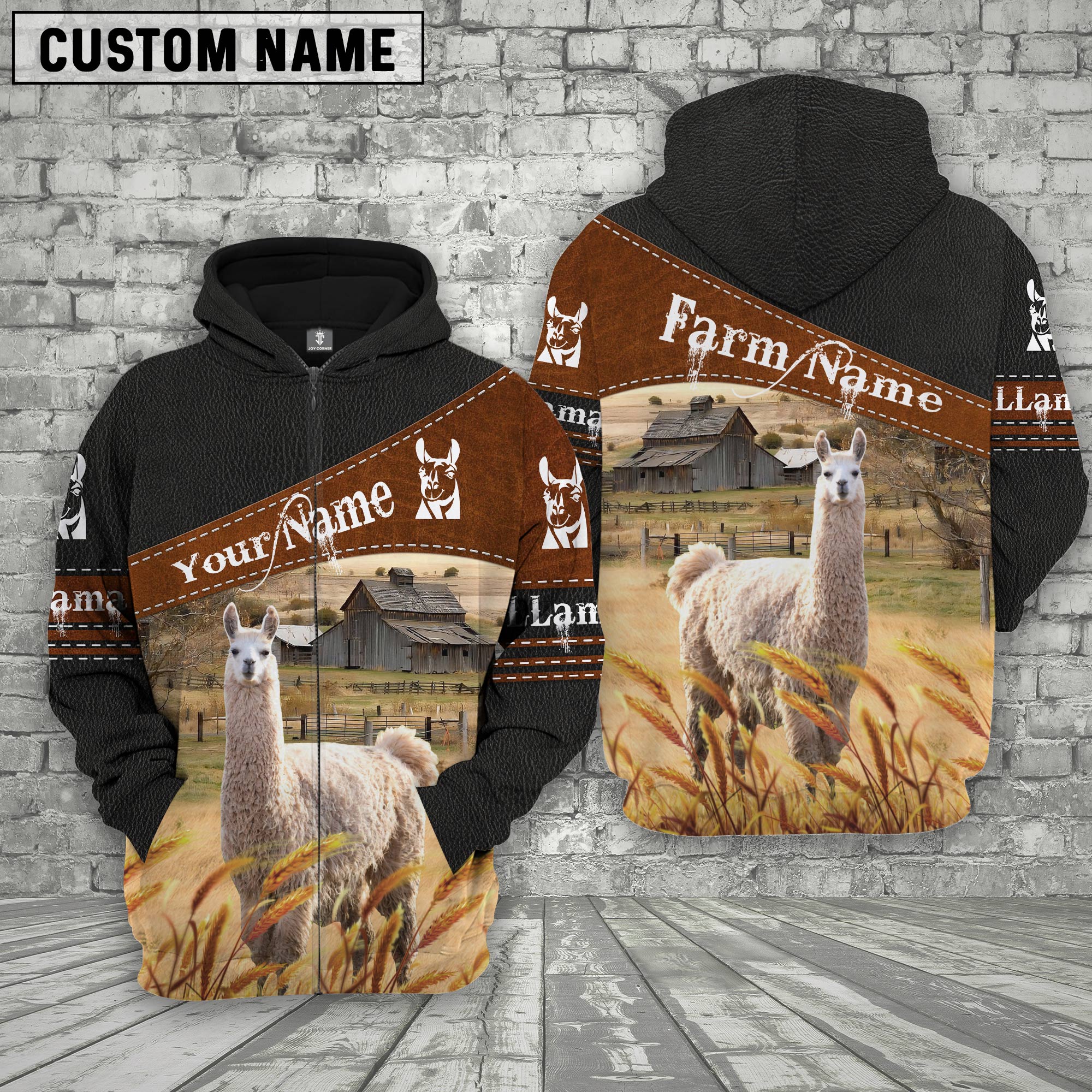 LLama On Farm Custom Name Printed 3D Black Hoodie