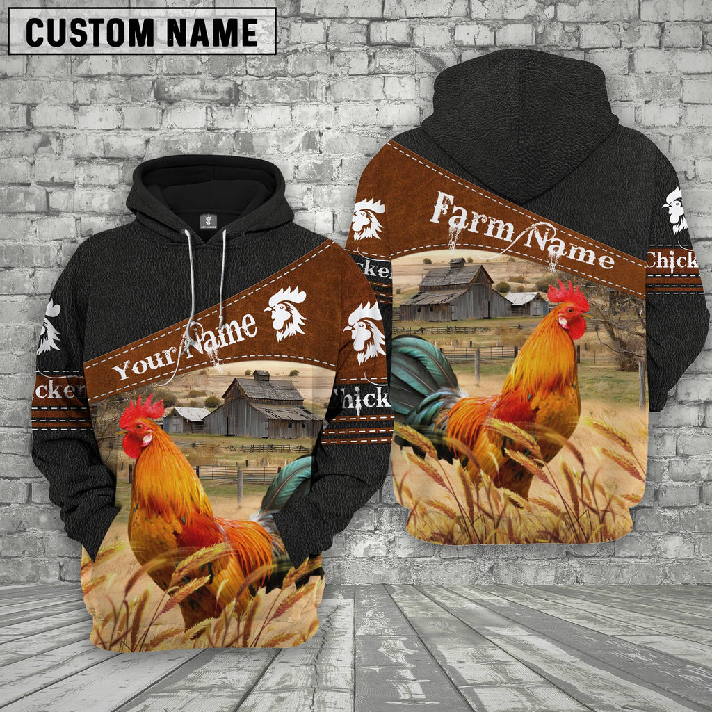 Chicken On Farm Custom Name Printed 3D Black Hoodie