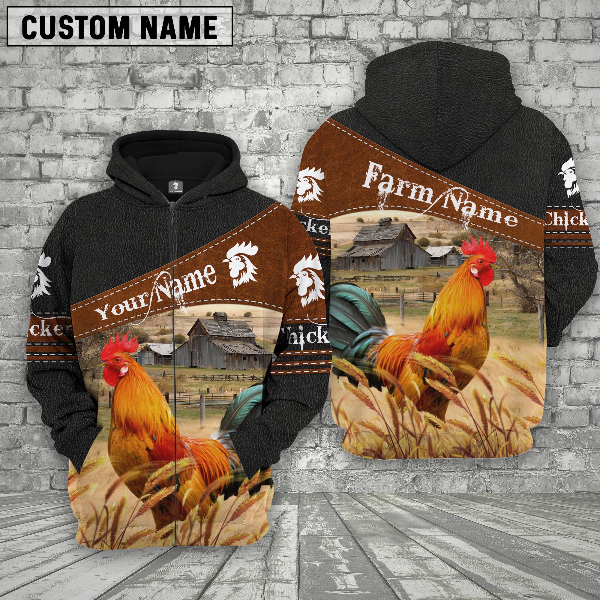 Chicken On Farm Custom Name Printed 3D Black Hoodie