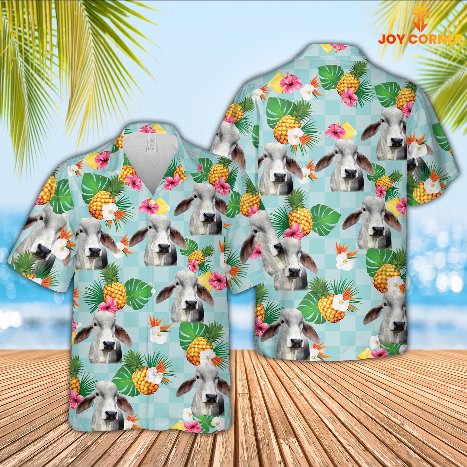 Brahman Cattle Flower Pattern 3D Hawaiian Shirt