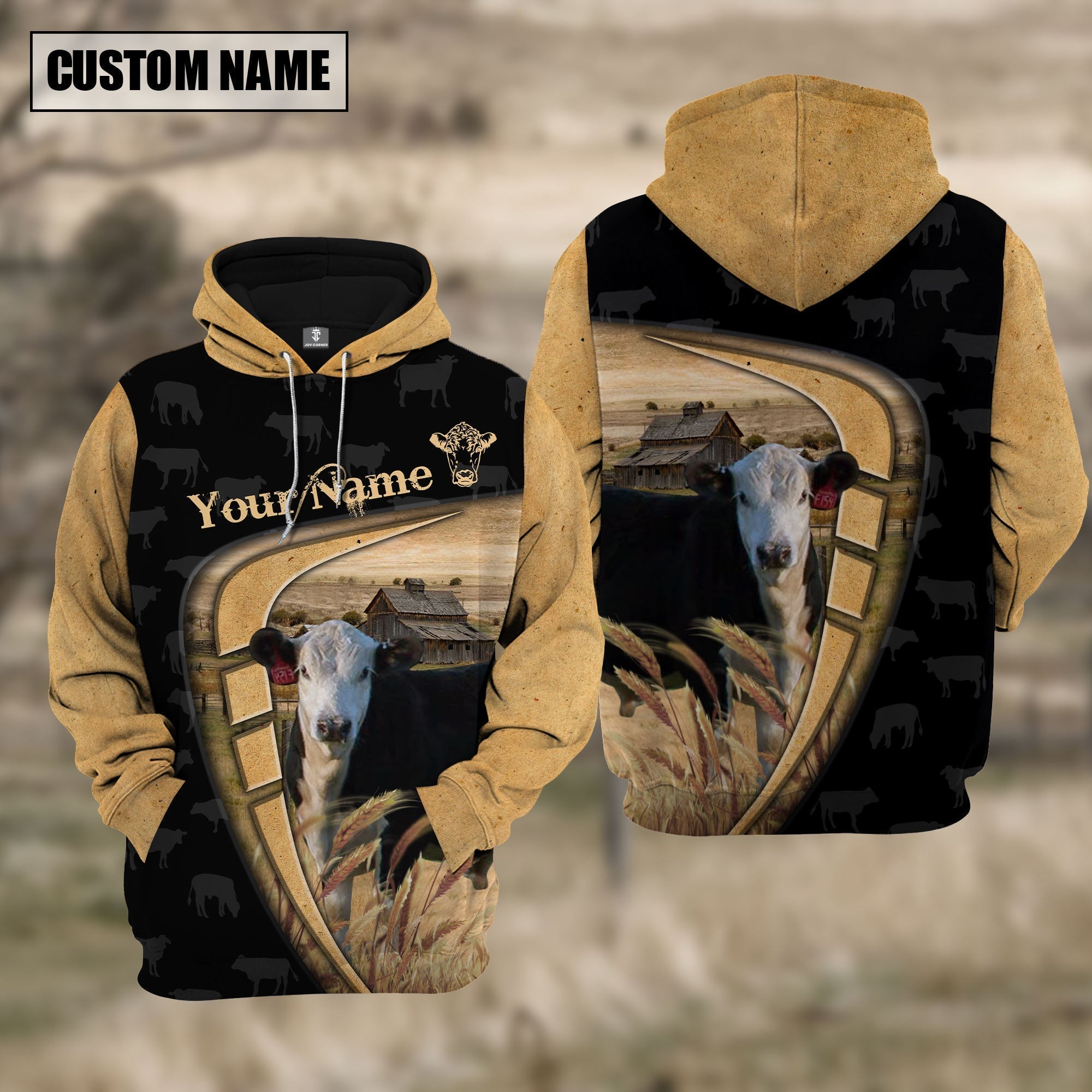 Personalized Name Farm Black Hereford Black Yellow Hoodie