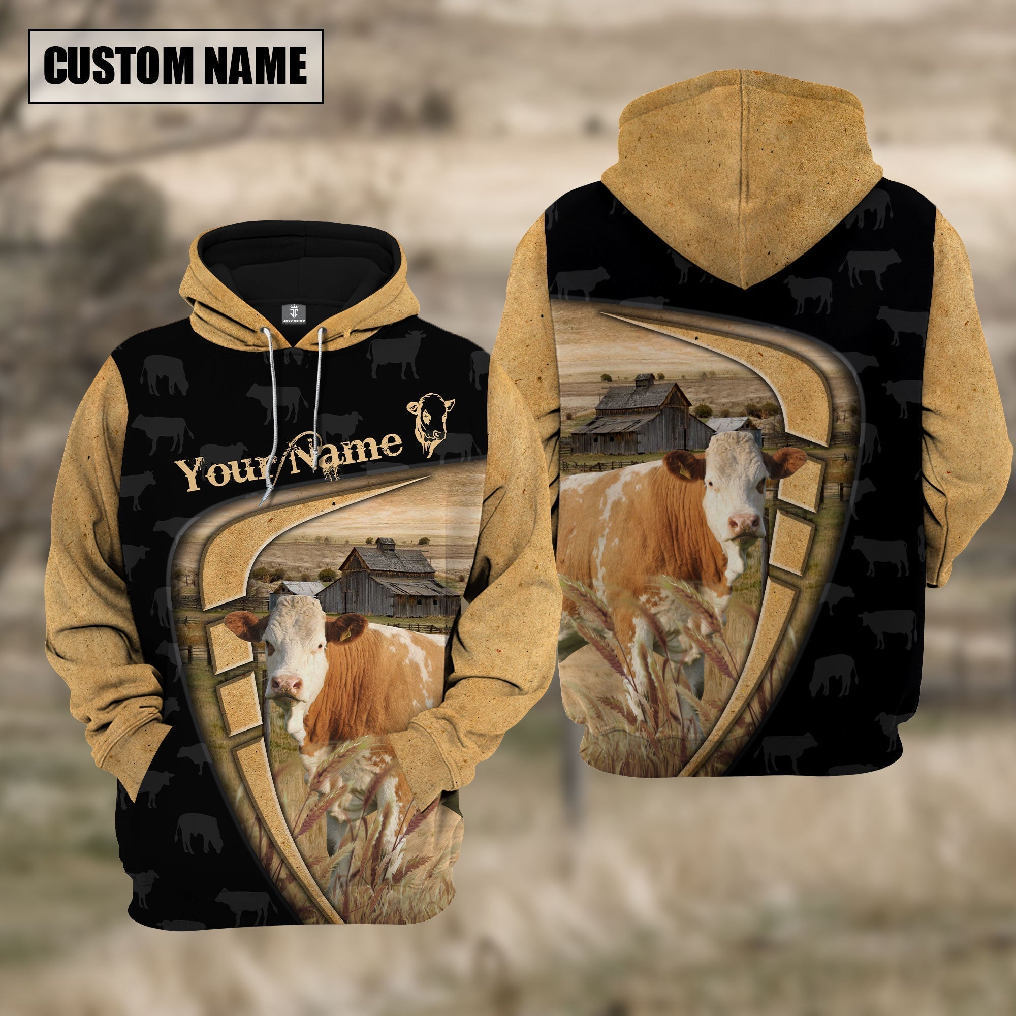 Personalized Name Farm Simmental Black Yellow Hoodie