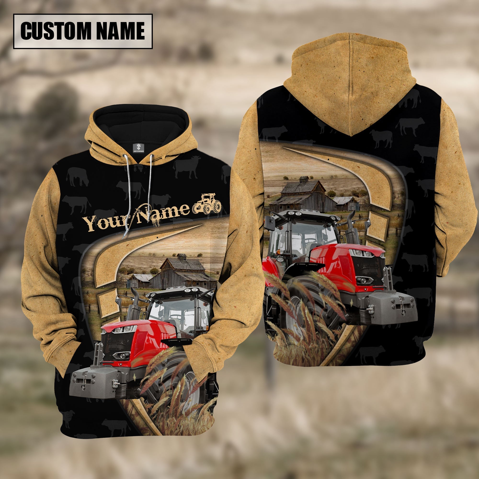 Personalized Name Farm Red Tractor Black Yellow Hoodie