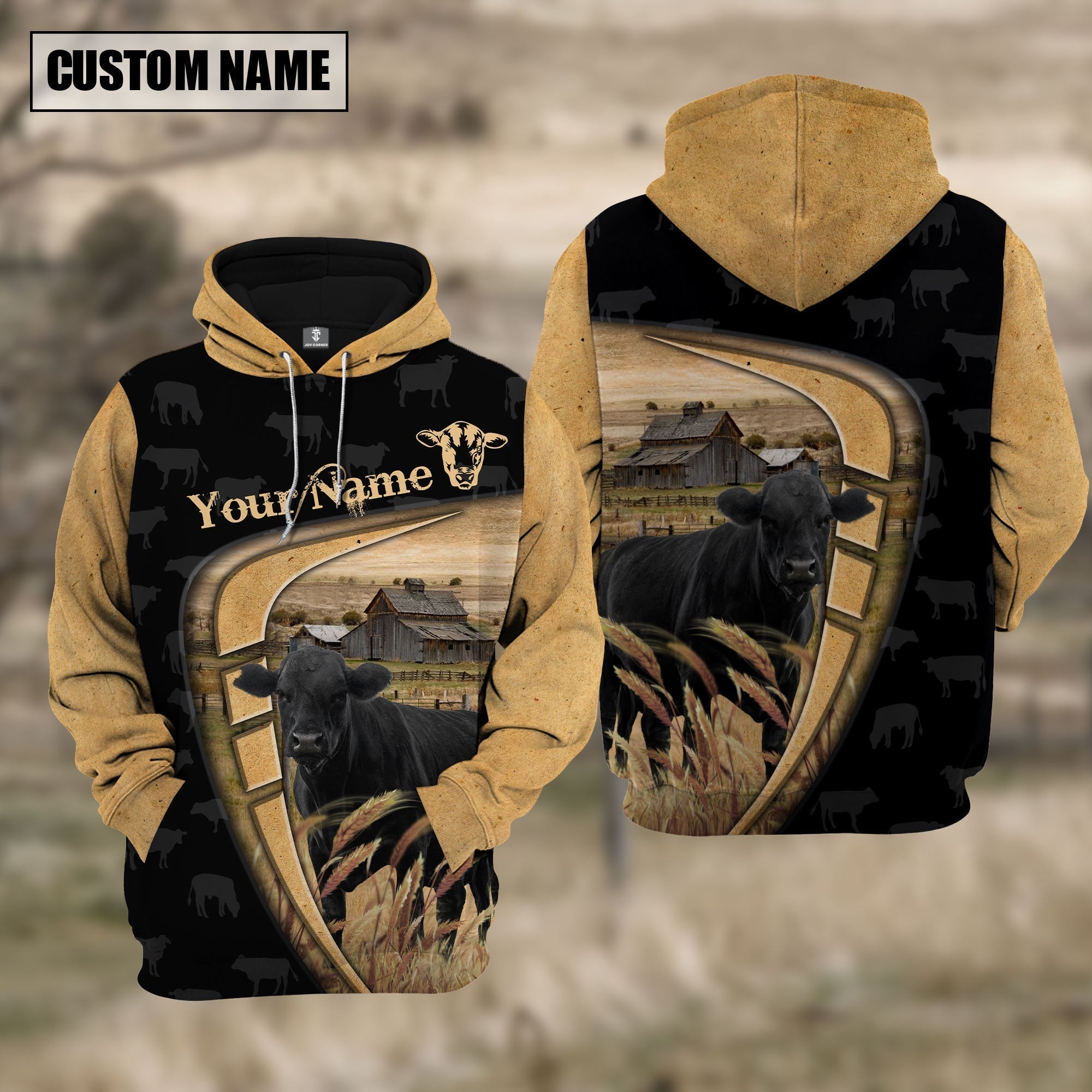 Personalized Name Farm Black Angus Black Yellow Hoodie