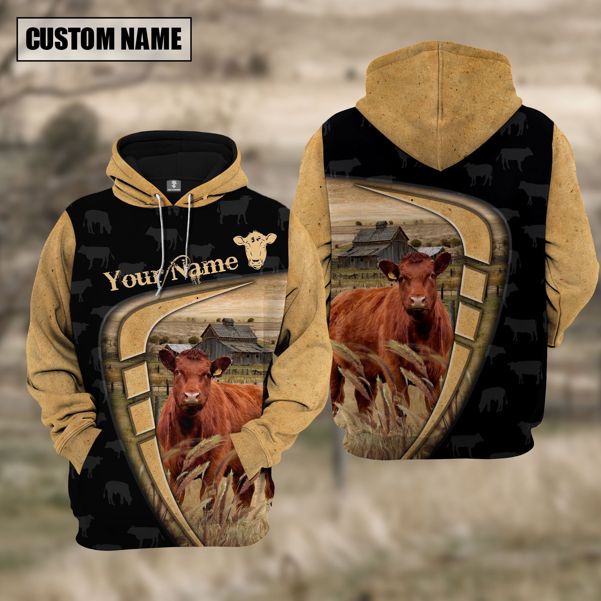 Personalized Name Farm Red Angus Black Yellow Hoodie