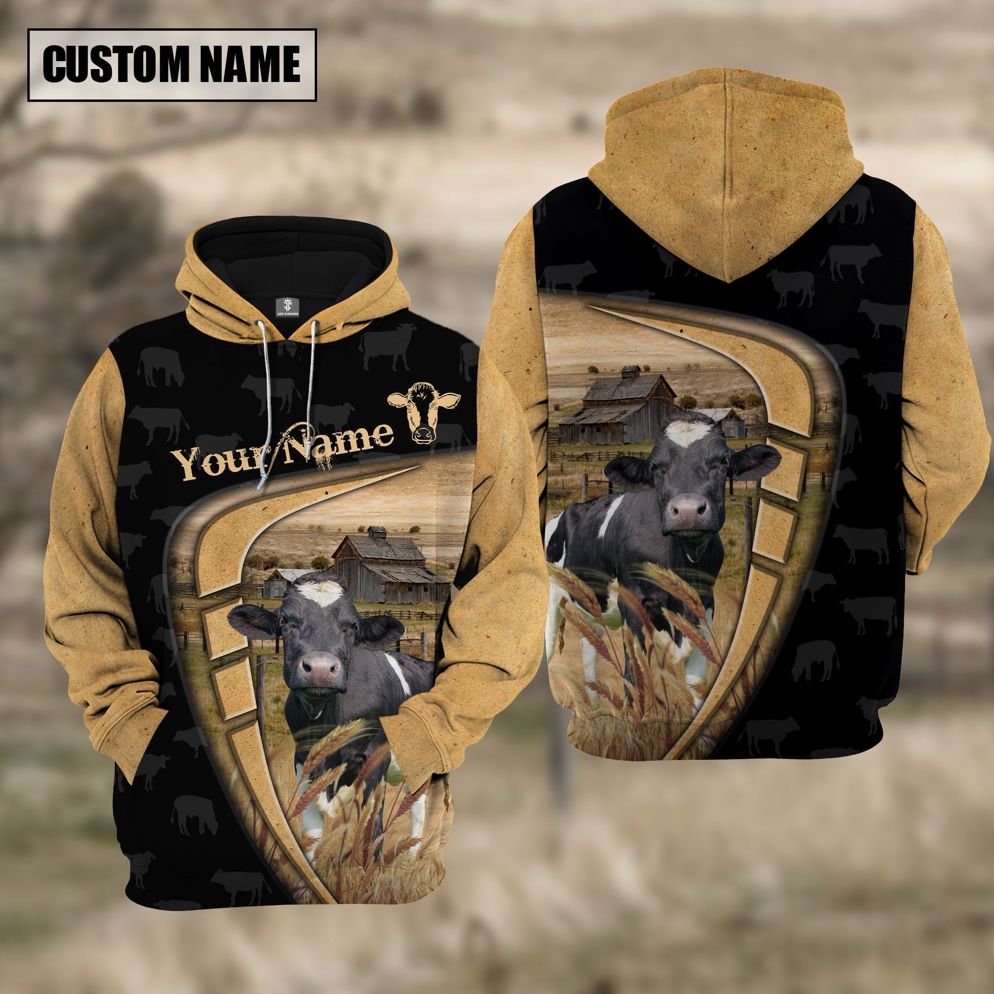 Personalized Name Farm Holstein Black Yellow Hoodie