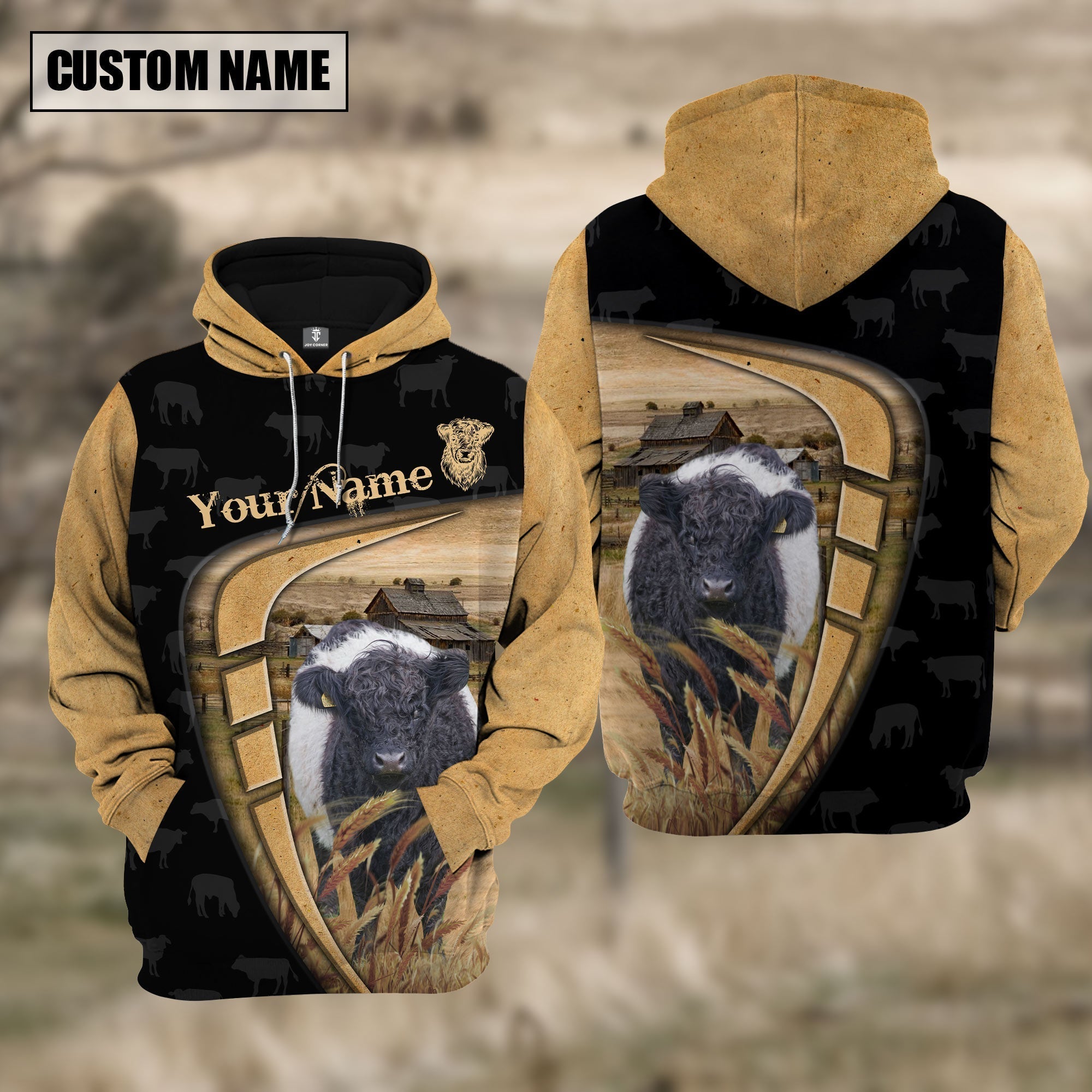 Personalized Name Farm Belted Galloway Black Yellow Hoodie