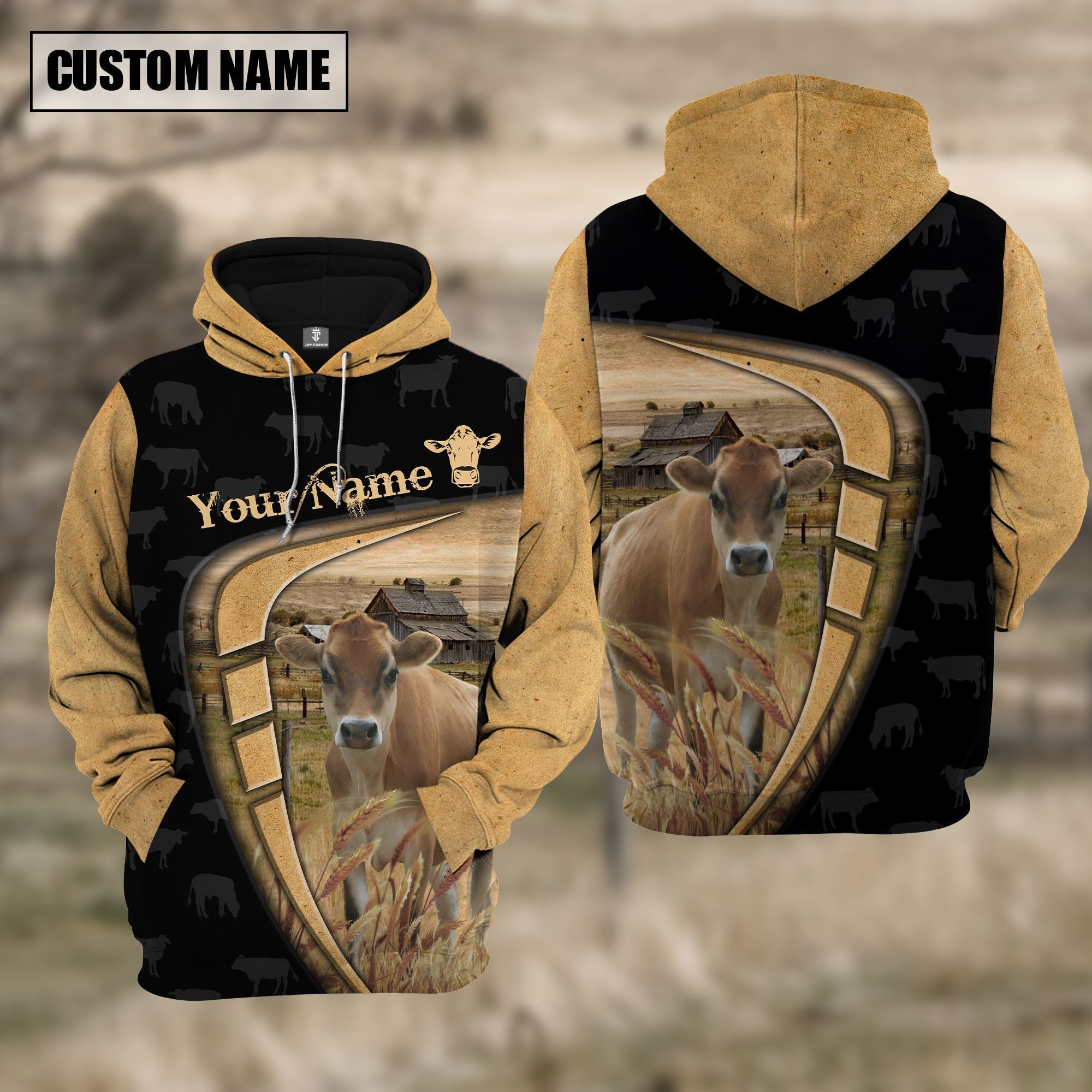Personalized Name Farm Jersey Black Yellow Hoodie