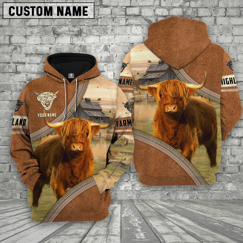Personalized Name Farm Highland Cattle Light Brown Hoodie