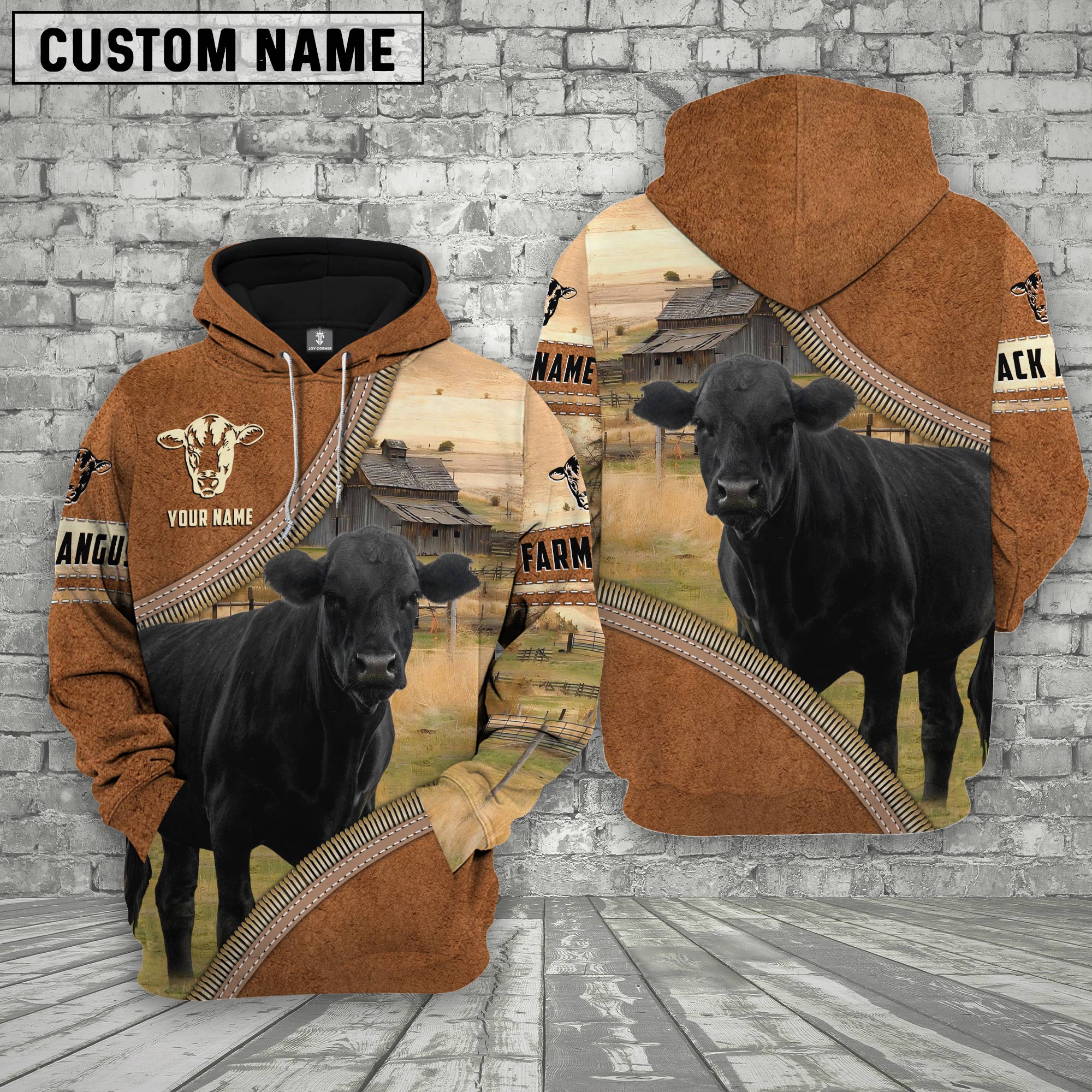 Personalized Name Farm Black Angus Cattle Light Brown Hoodie