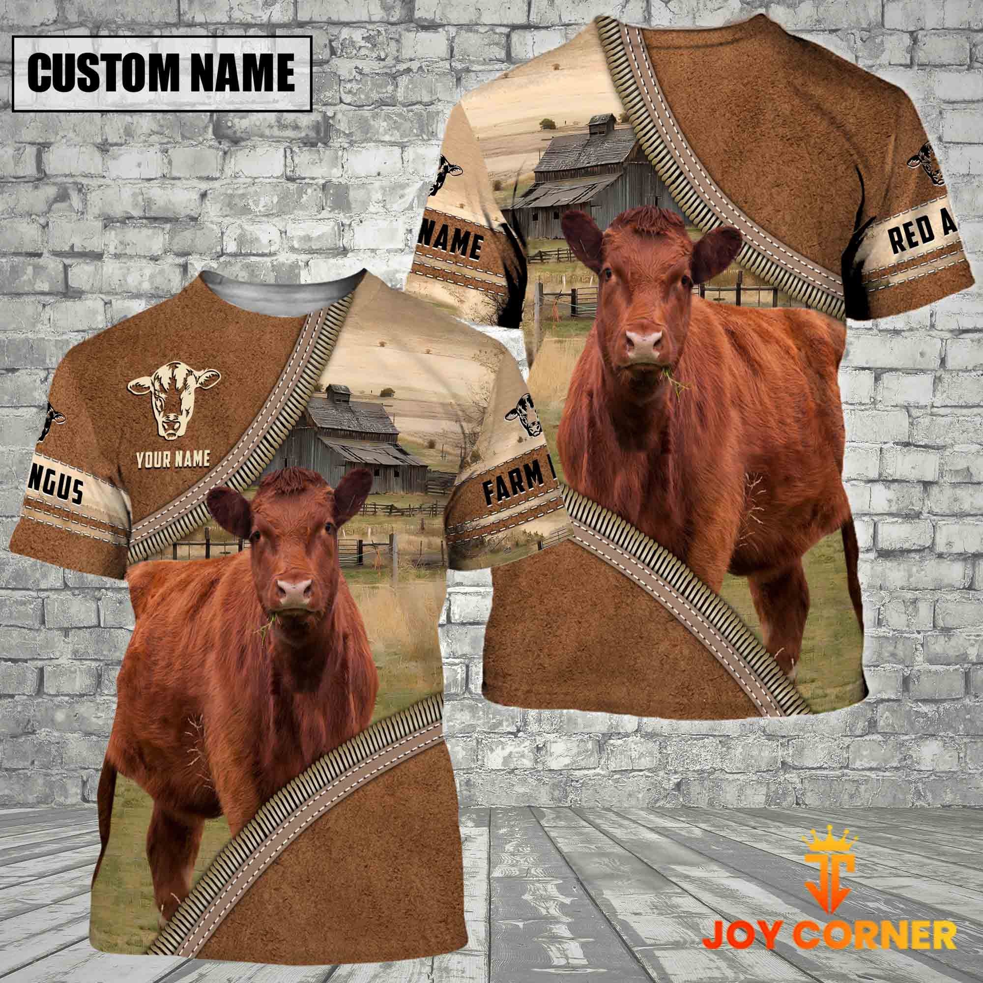 Personalized Name Farm Red Angus Cattle Light Brown Hoodie