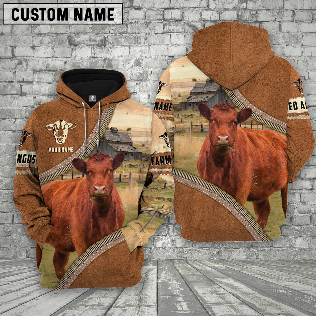 Personalized Name Farm Red Angus Cattle Light Brown Hoodie