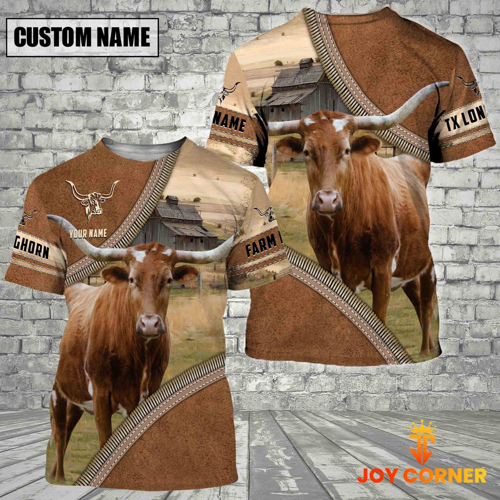 Personalized Name Farm Texas Longhorn Cattle Light Brown Hoodie