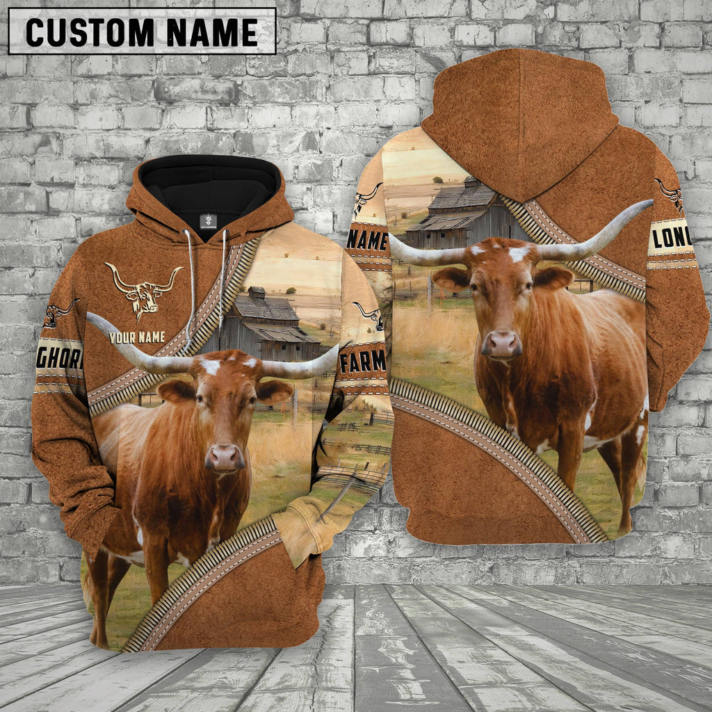 Personalized Name Farm Texas Longhorn Cattle Light Brown Hoodie
