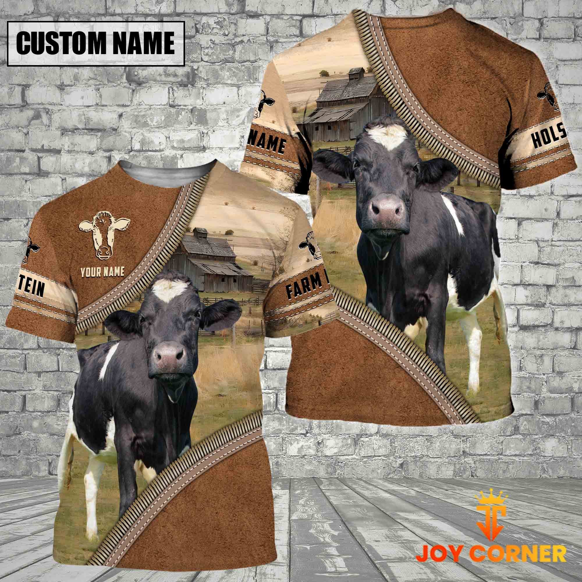 Personalized Name Farm Holstein Cattle Light Brown Hoodie