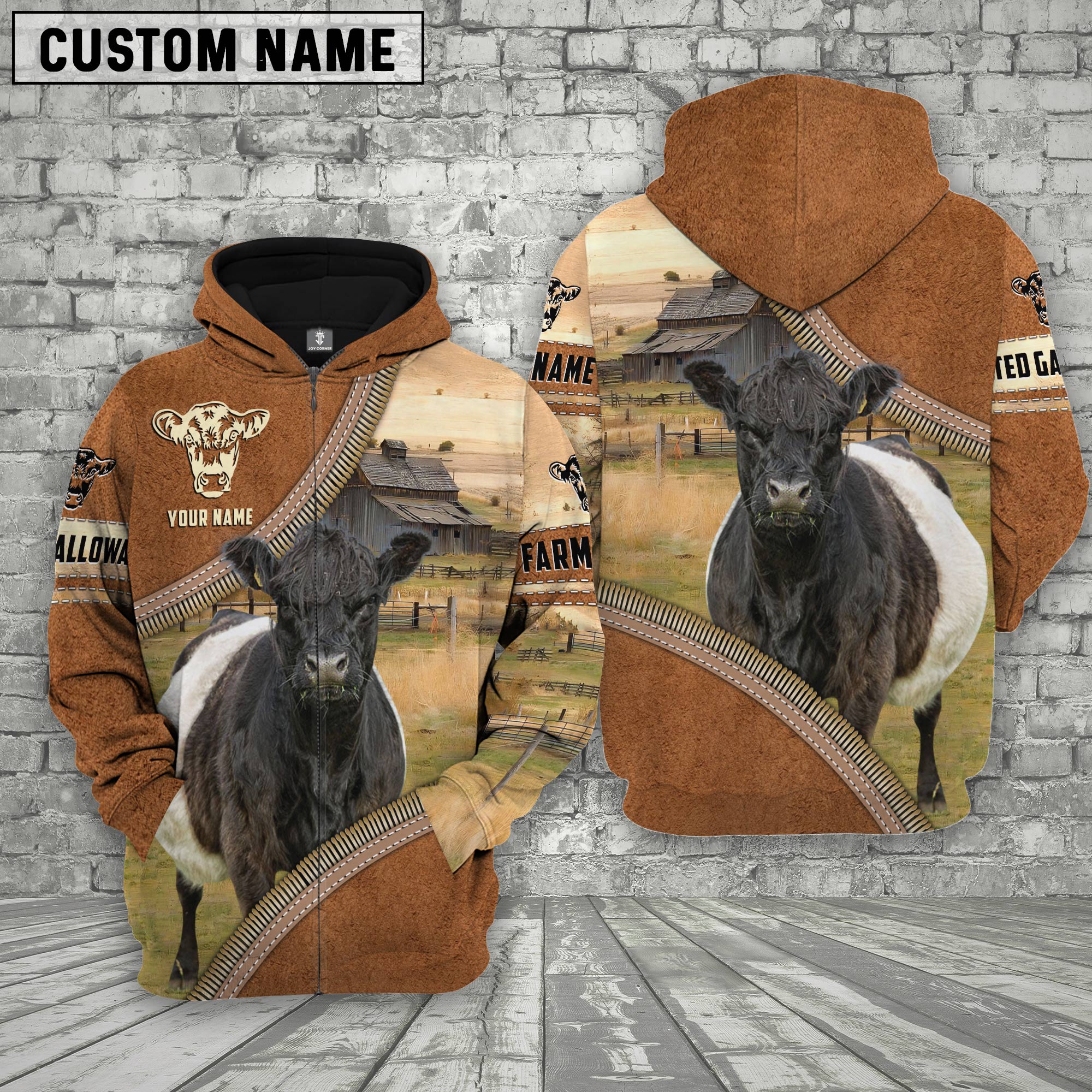 Personalized Name Farm Belted Galloway Cattle Light Brown Hoodie