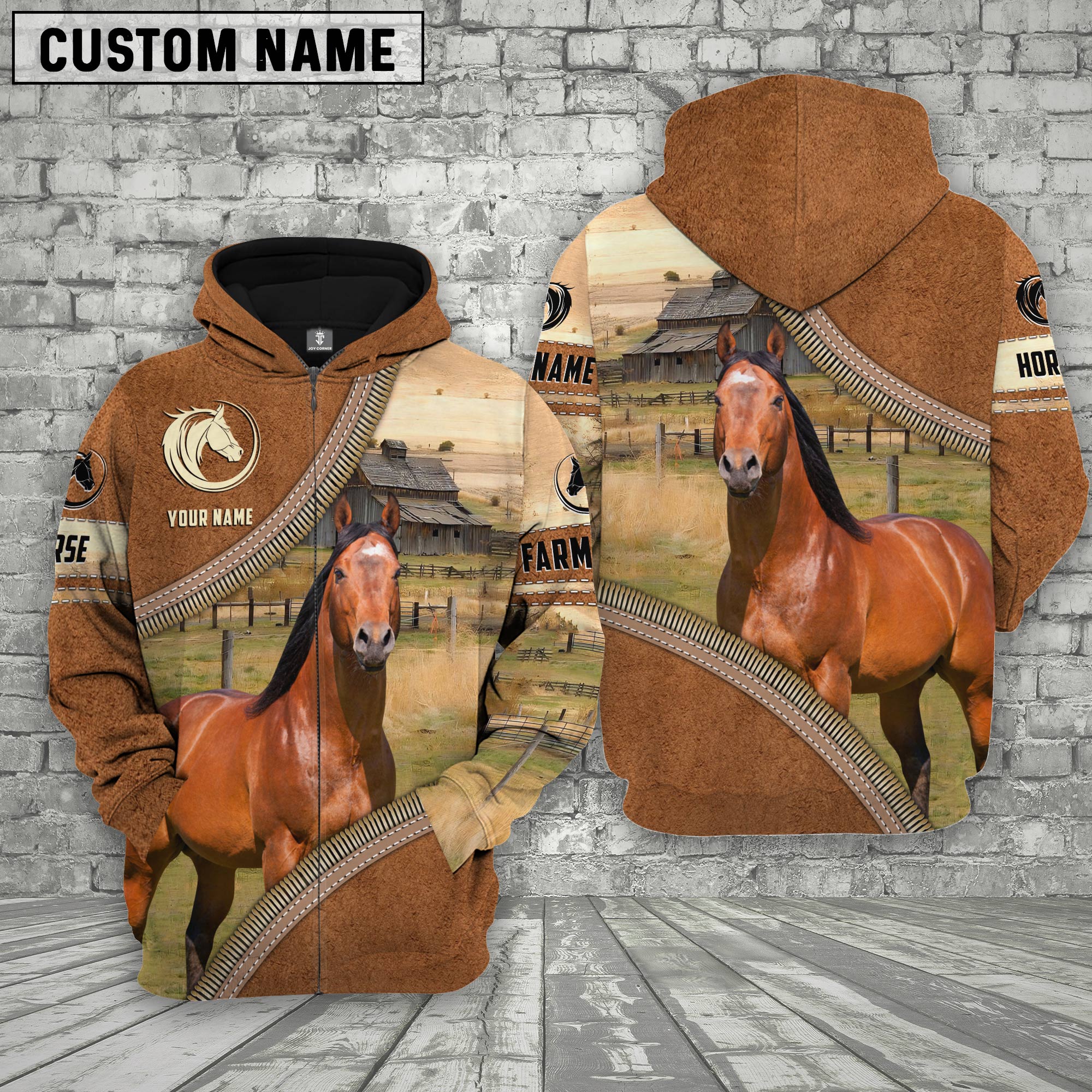 Personalized Name Farm Horse Cattle Light Brown Hoodie