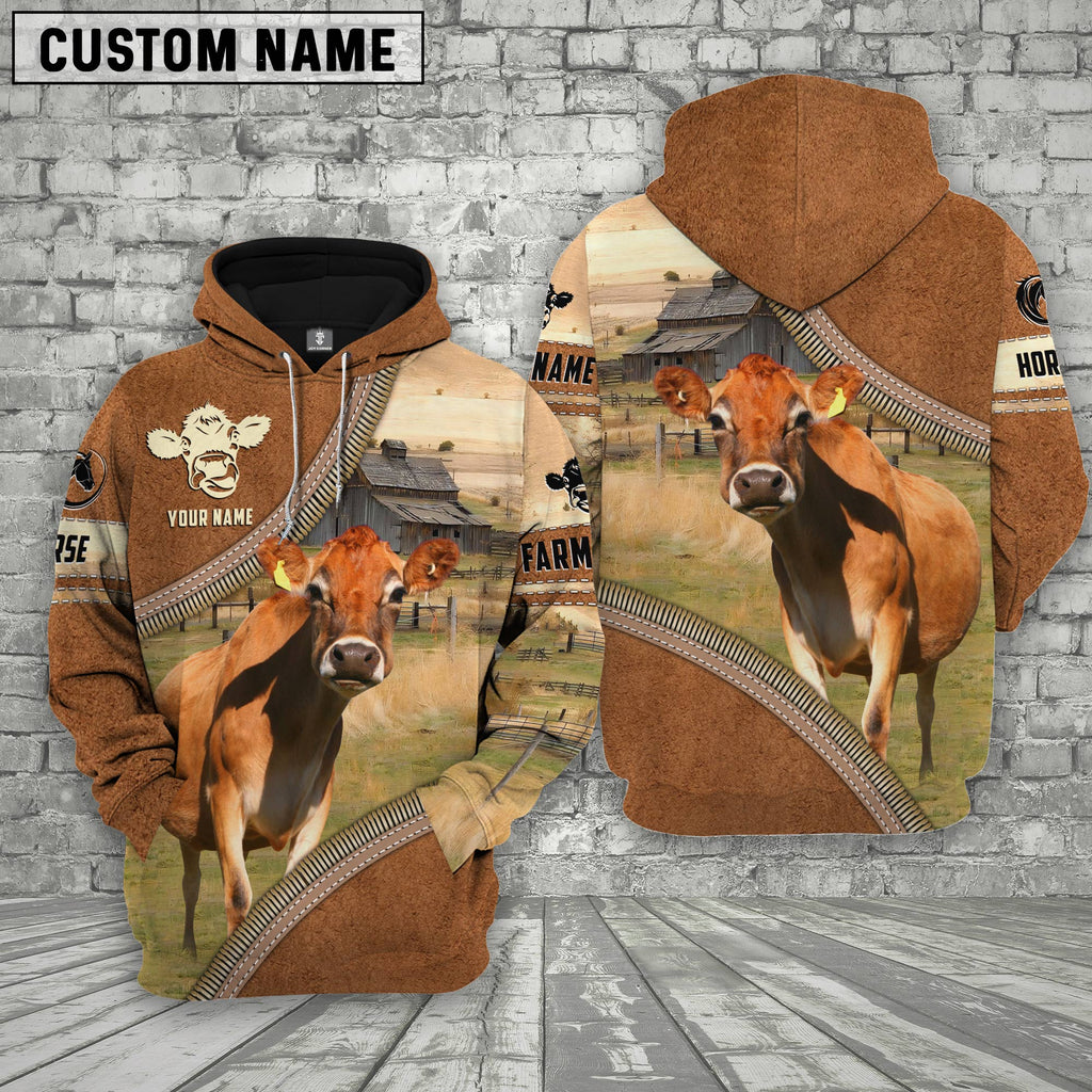 Personalized Name Farm Jersey Cattle Light Brown Hoodie