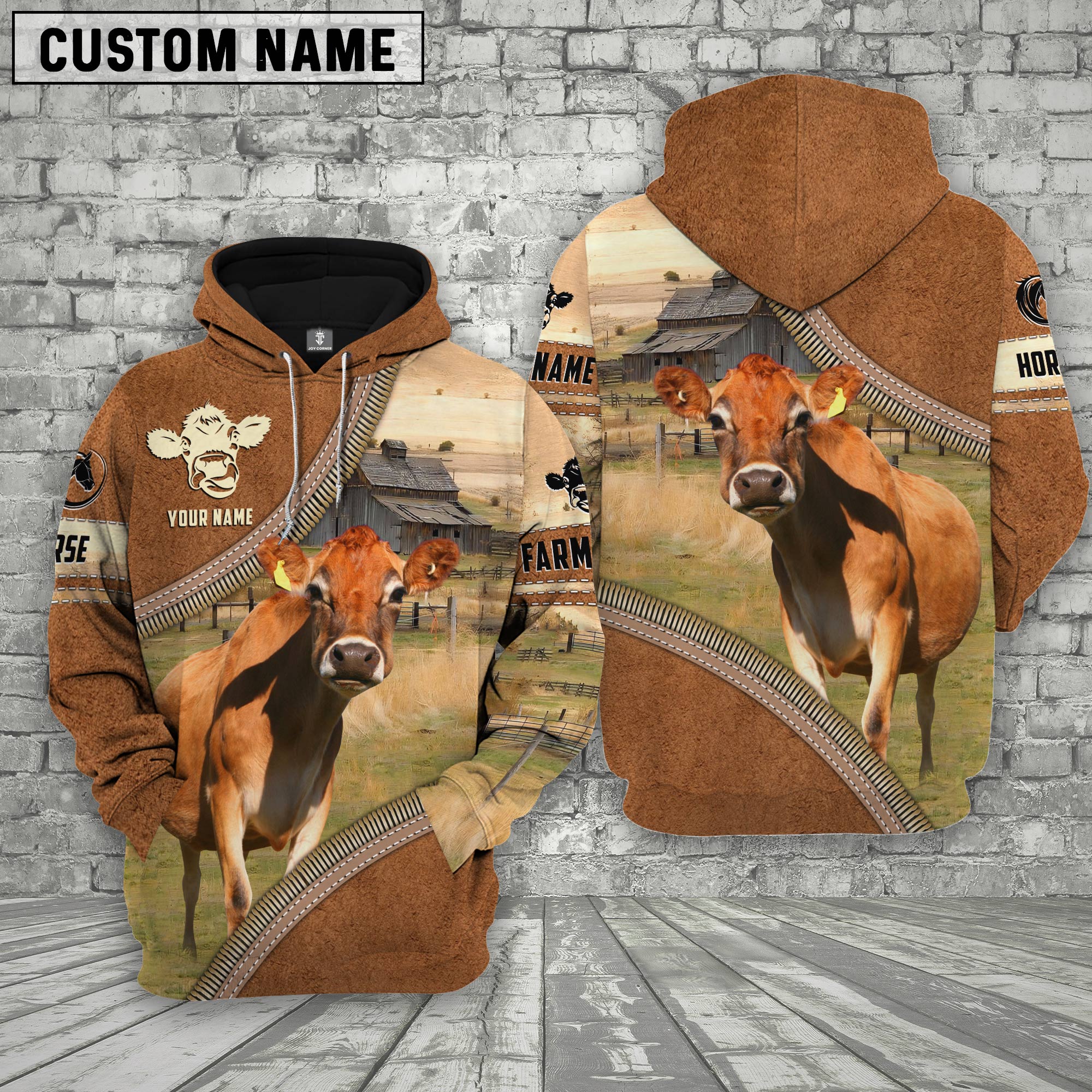 Personalized Name Farm Jersey Cattle Light Brown Hoodie