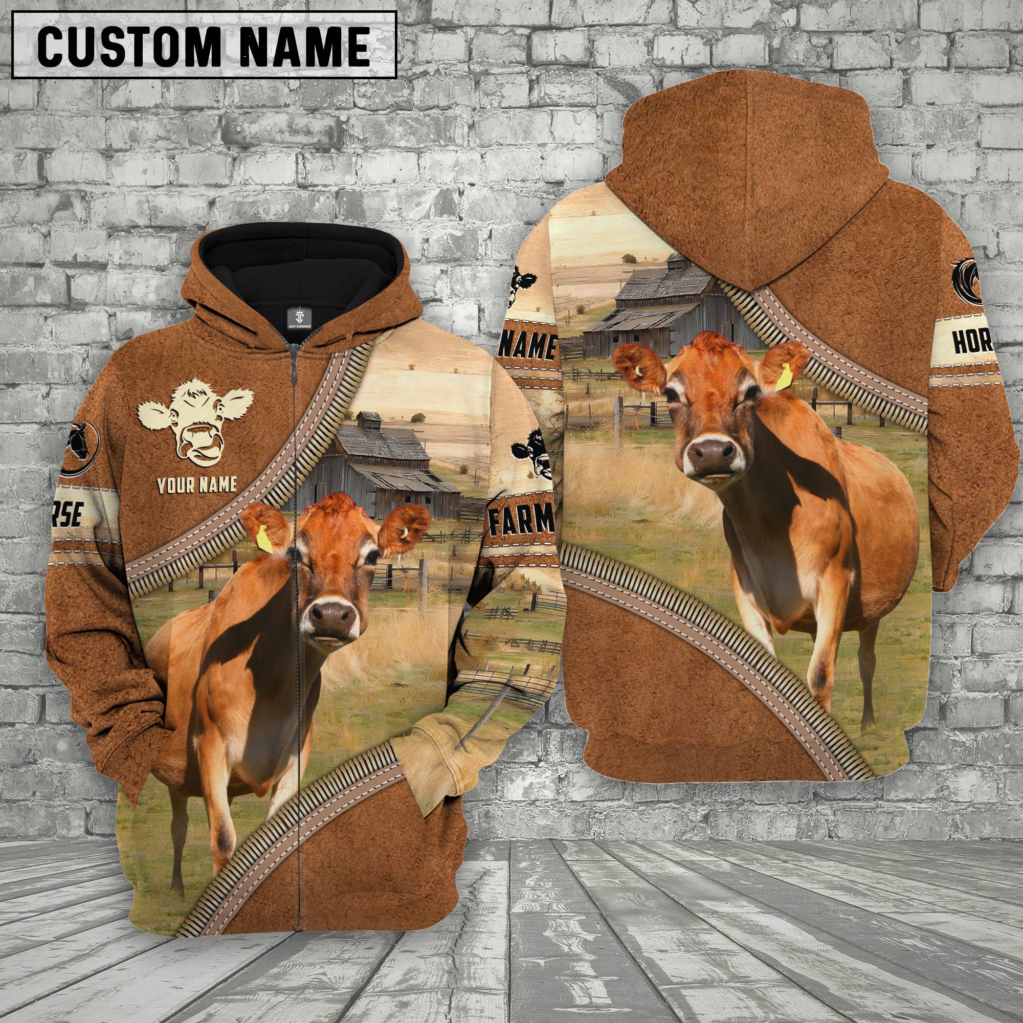 Personalized Name Farm Jersey Cattle Light Brown Hoodie
