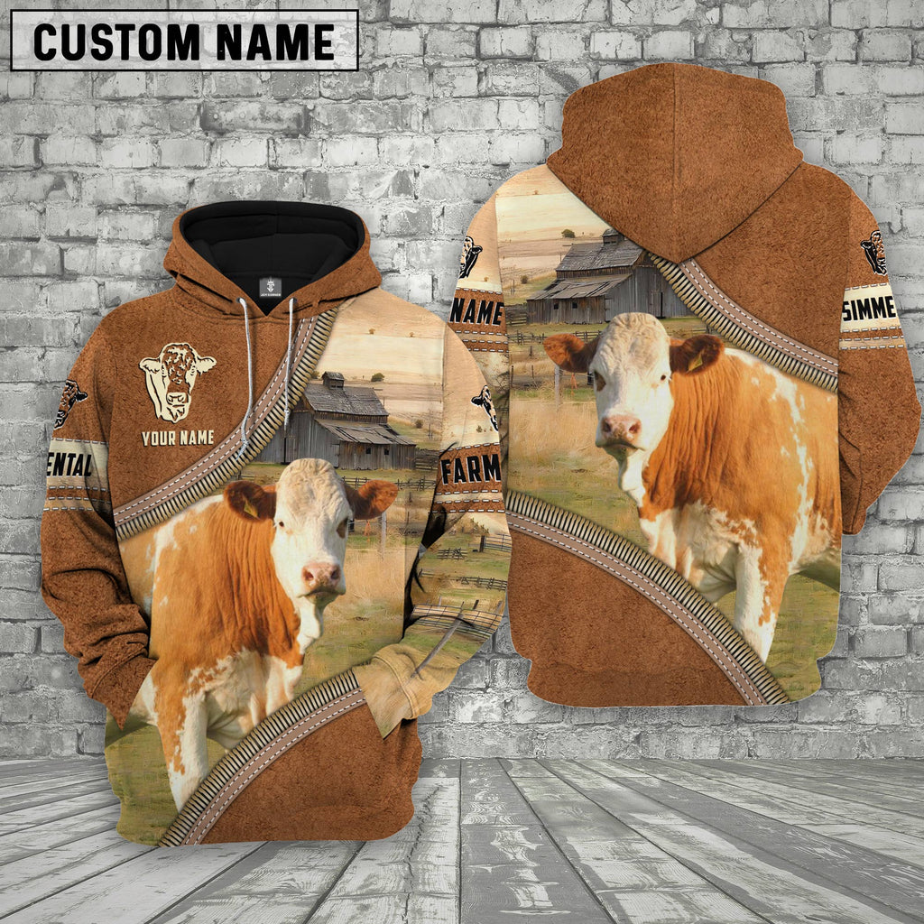 Personalized Name Farm Simmental Cattle Light Brown Hoodie