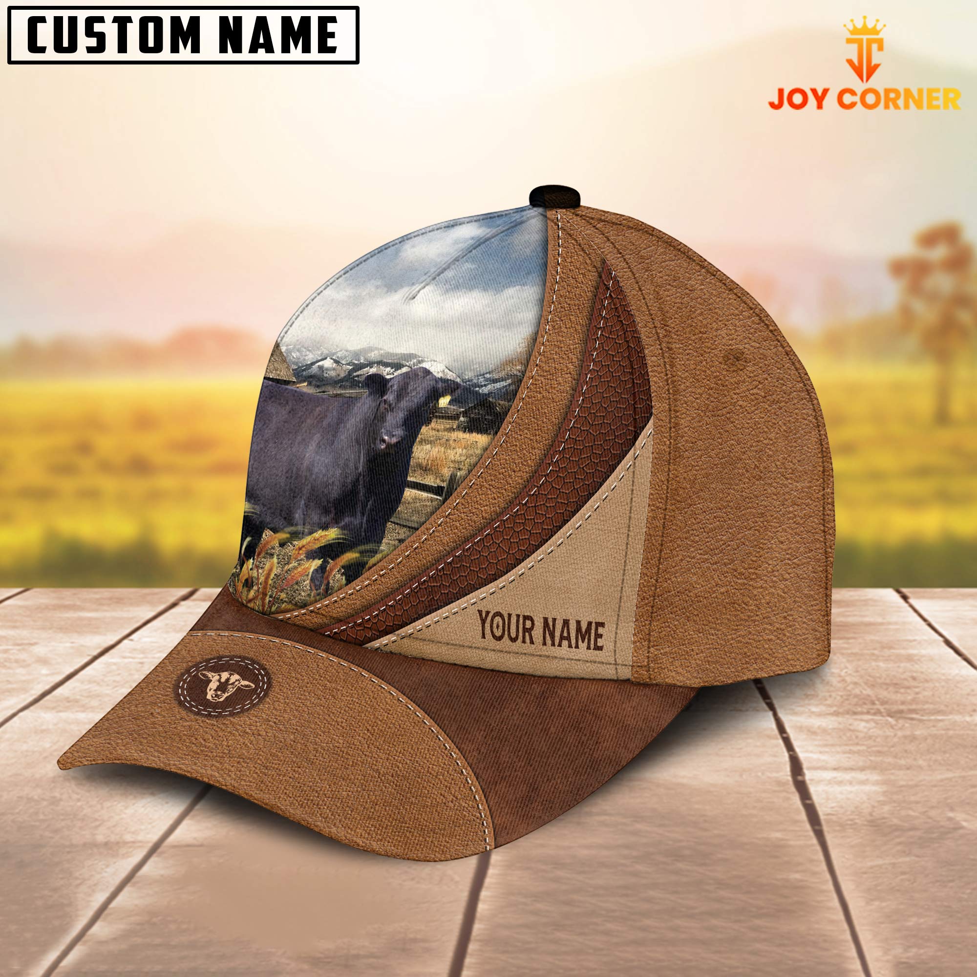 Custom Name Black Angus Brown Classic Cap
