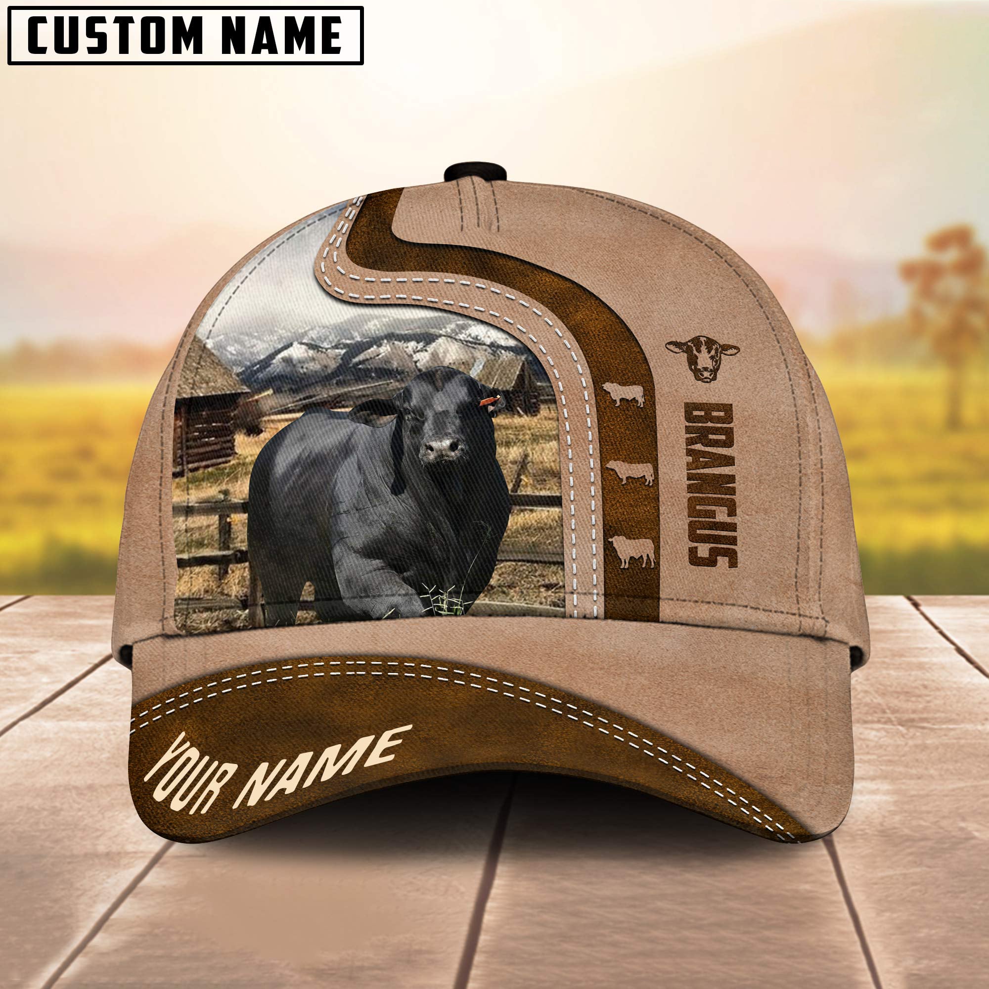 Custom Name Brangus Cattle Light Brown Cap