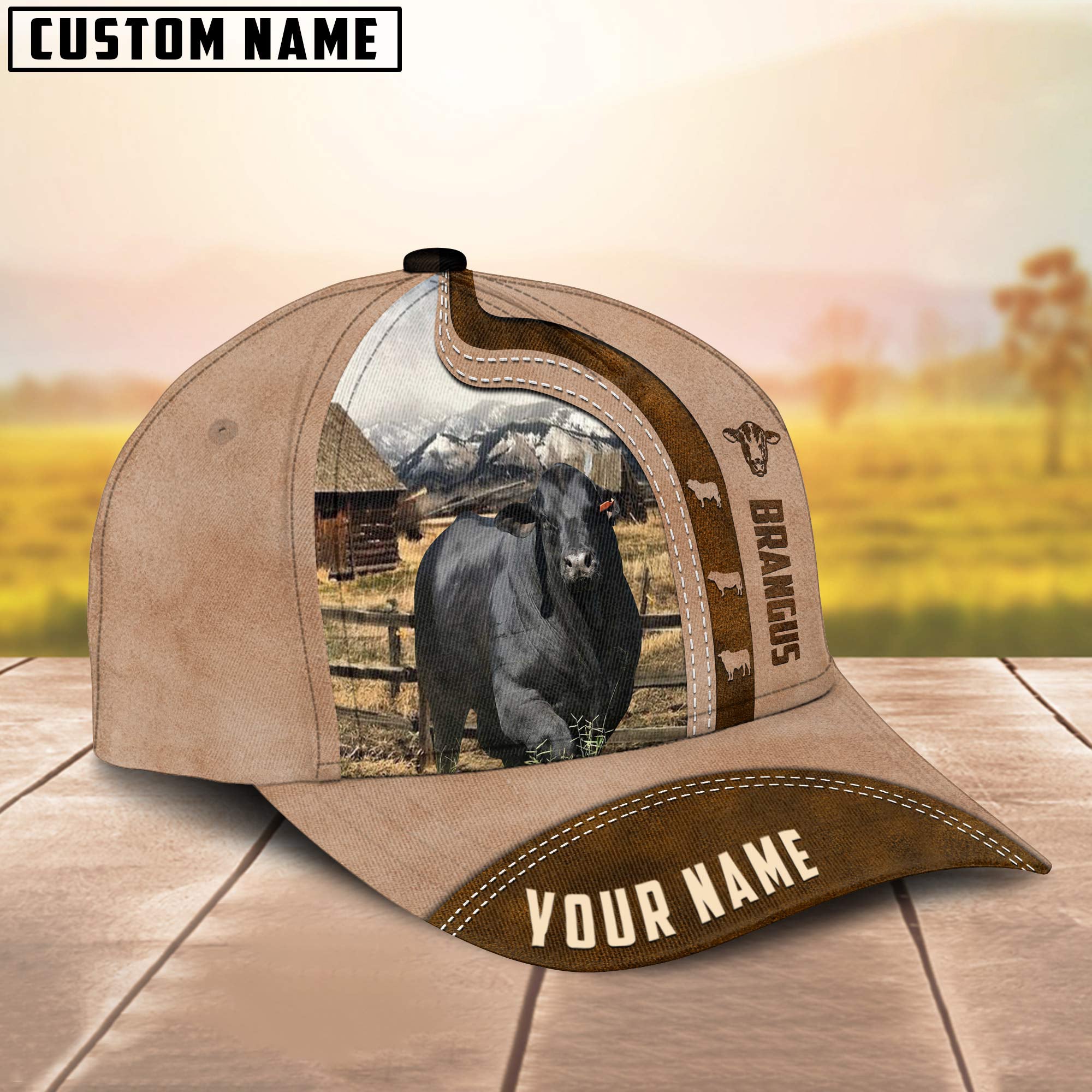 Custom Name Brangus Cattle Light Brown Cap