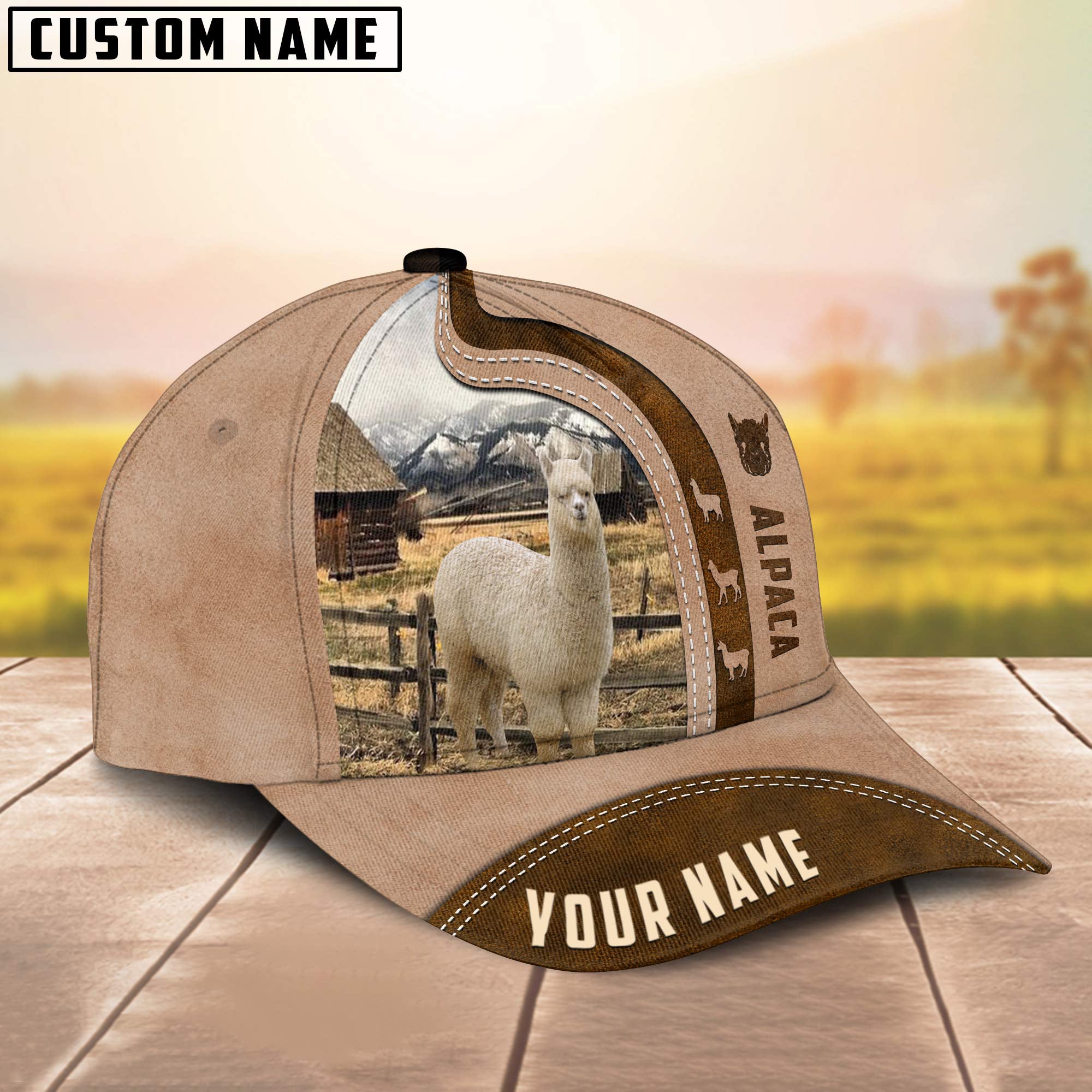 Custom Name Alpaca Cattle Light Brown Cap