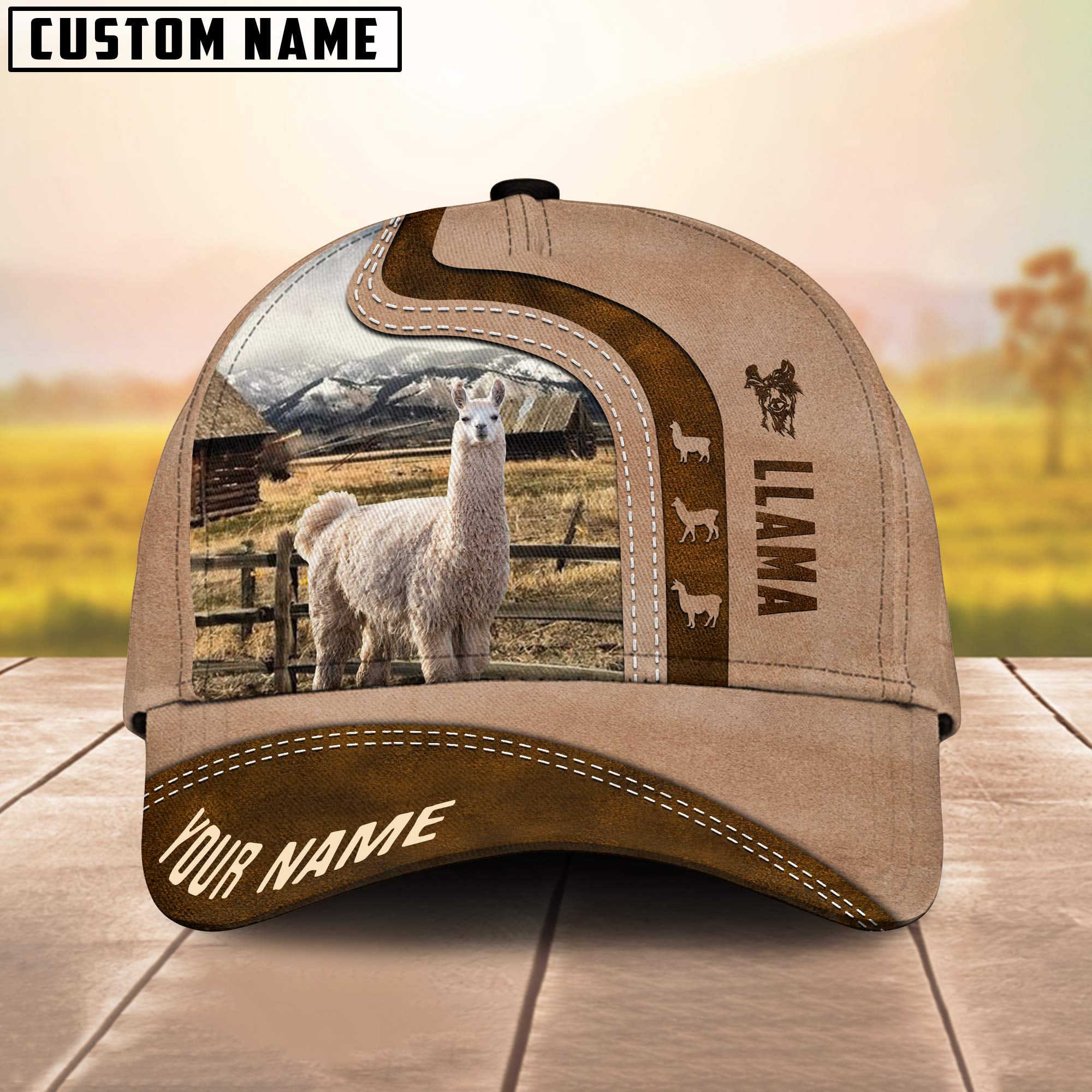 Custom Name LLama Cattle Light Brown Cap
