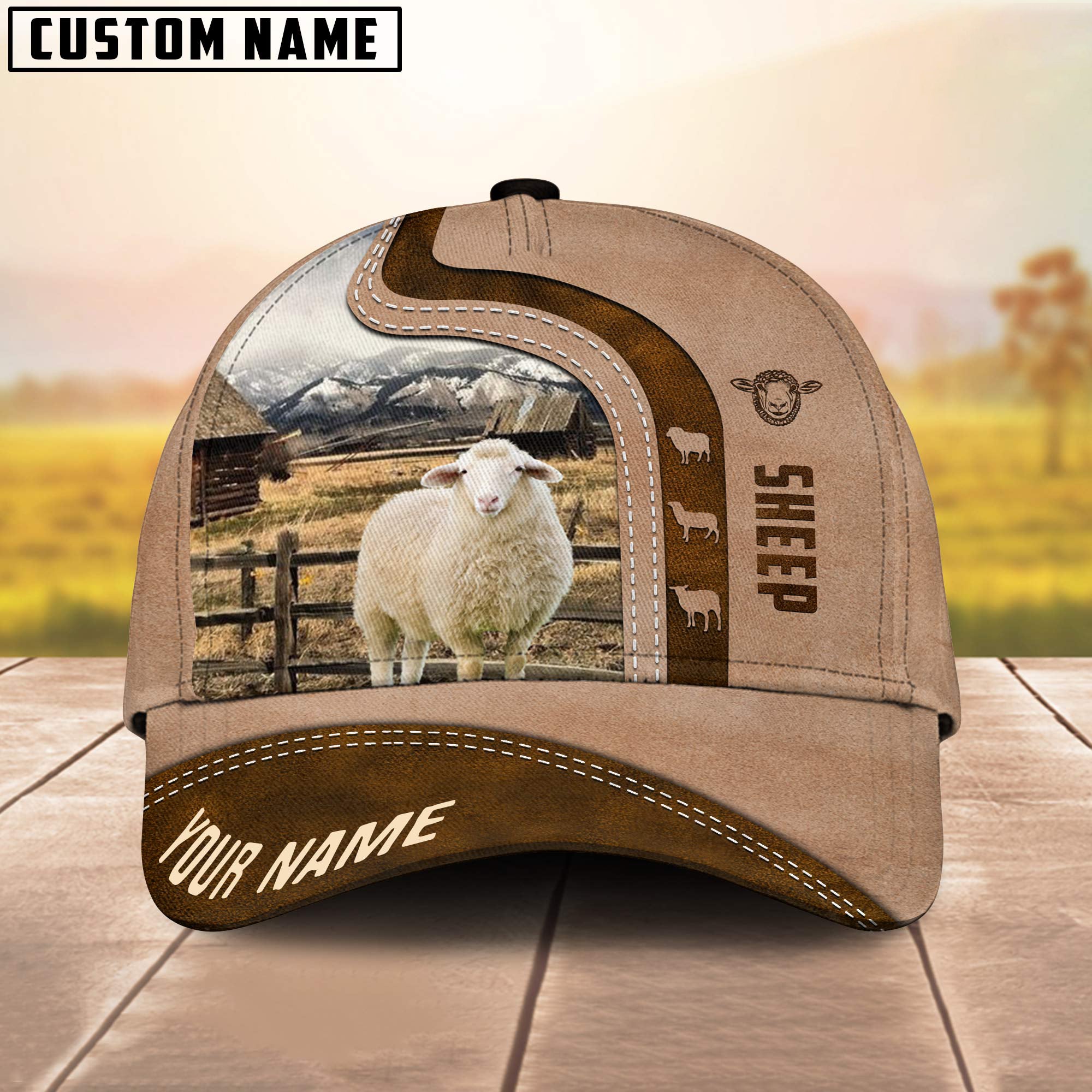 Custom Name Sheep Cattle Light Brown Cap