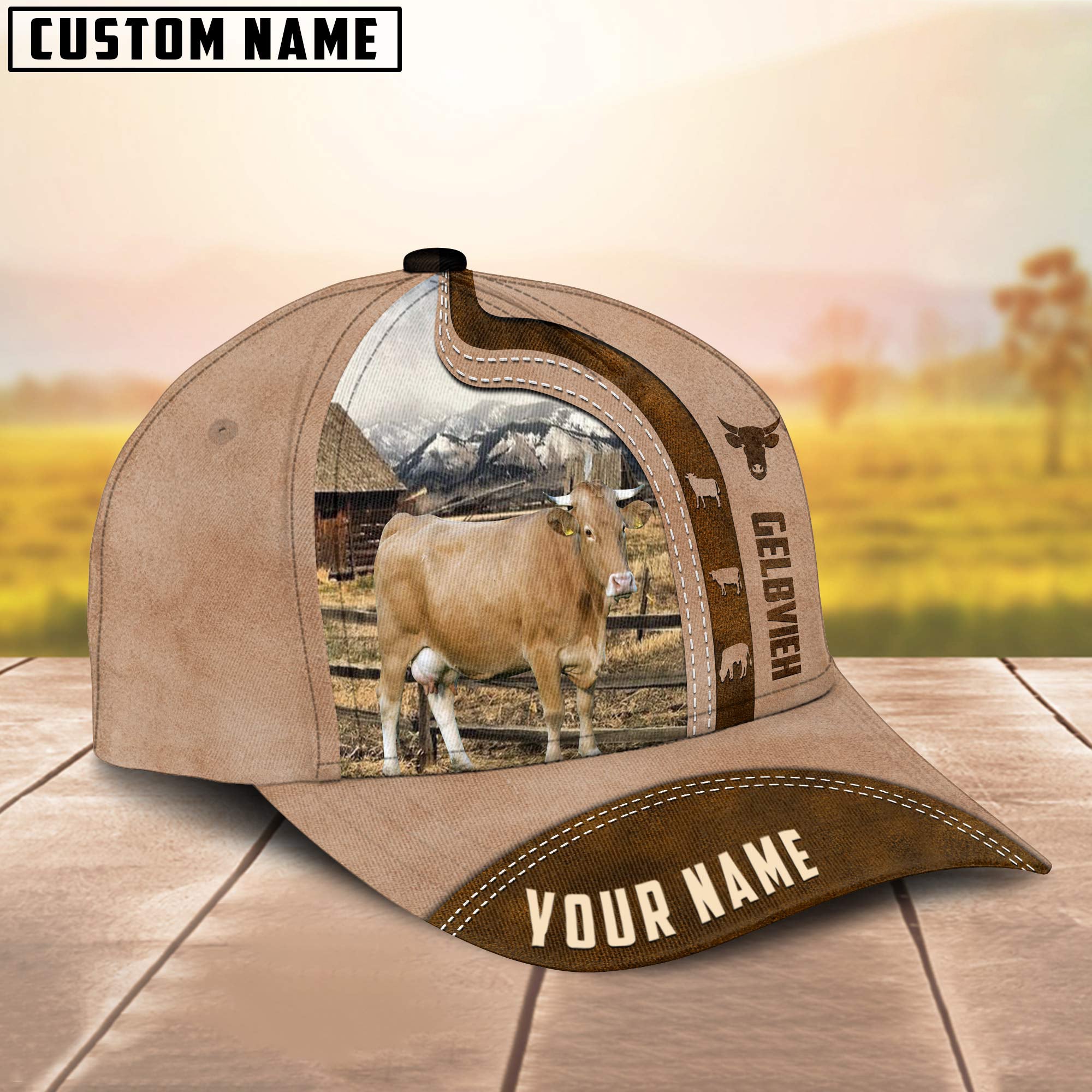 Custom Name Gelbvieh Cattle Light Brown Cap
