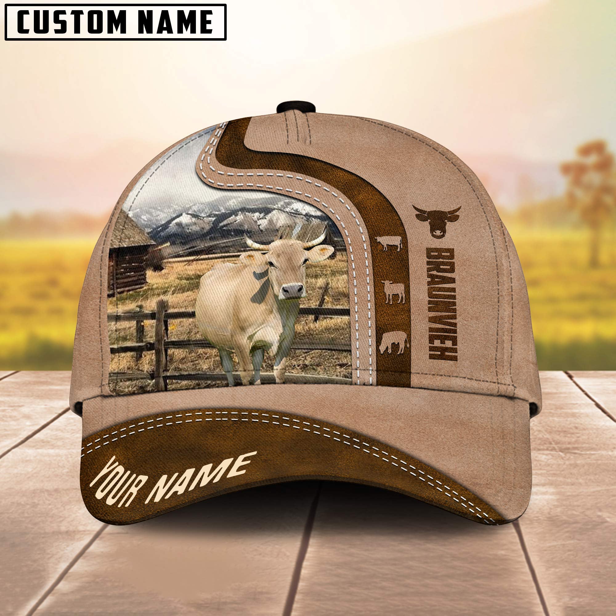 Custom Name Braunvieh Cattle Light Brown Cap