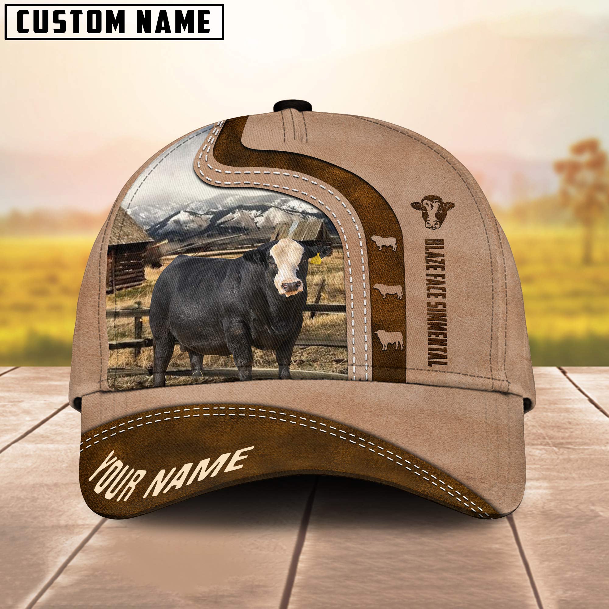 Custom Name Blaze Face Simmental Light Brown Cap
