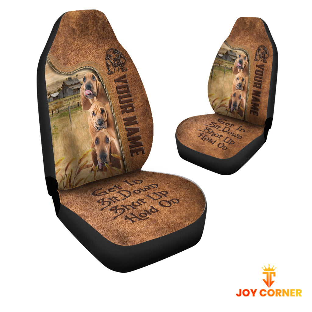 Bloodhound Personalized Name Leather Pattern Car Seat Covers Universal Fit For Customer (2Pcs)