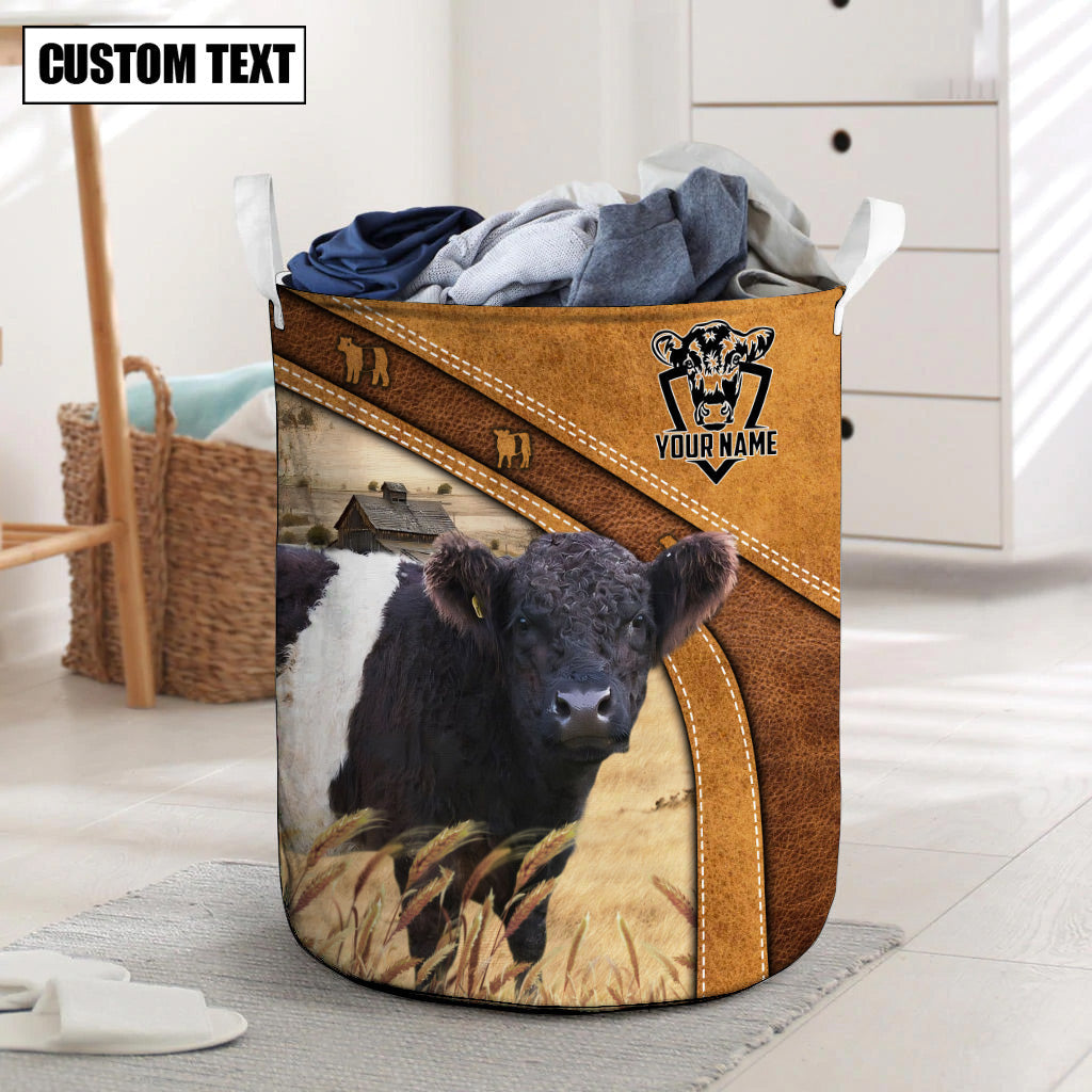 Belted Galloway Cattle Brown Custom Name Basket