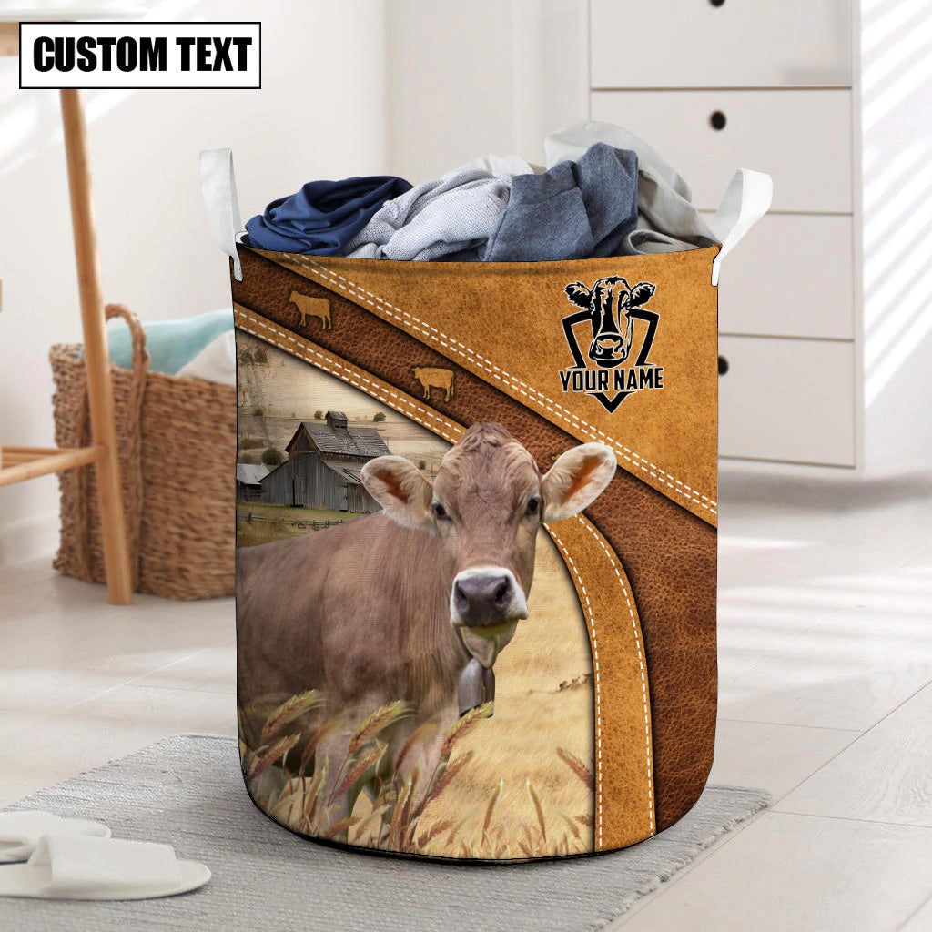 Brown Swiss Cattle Brown Custom Name Basket