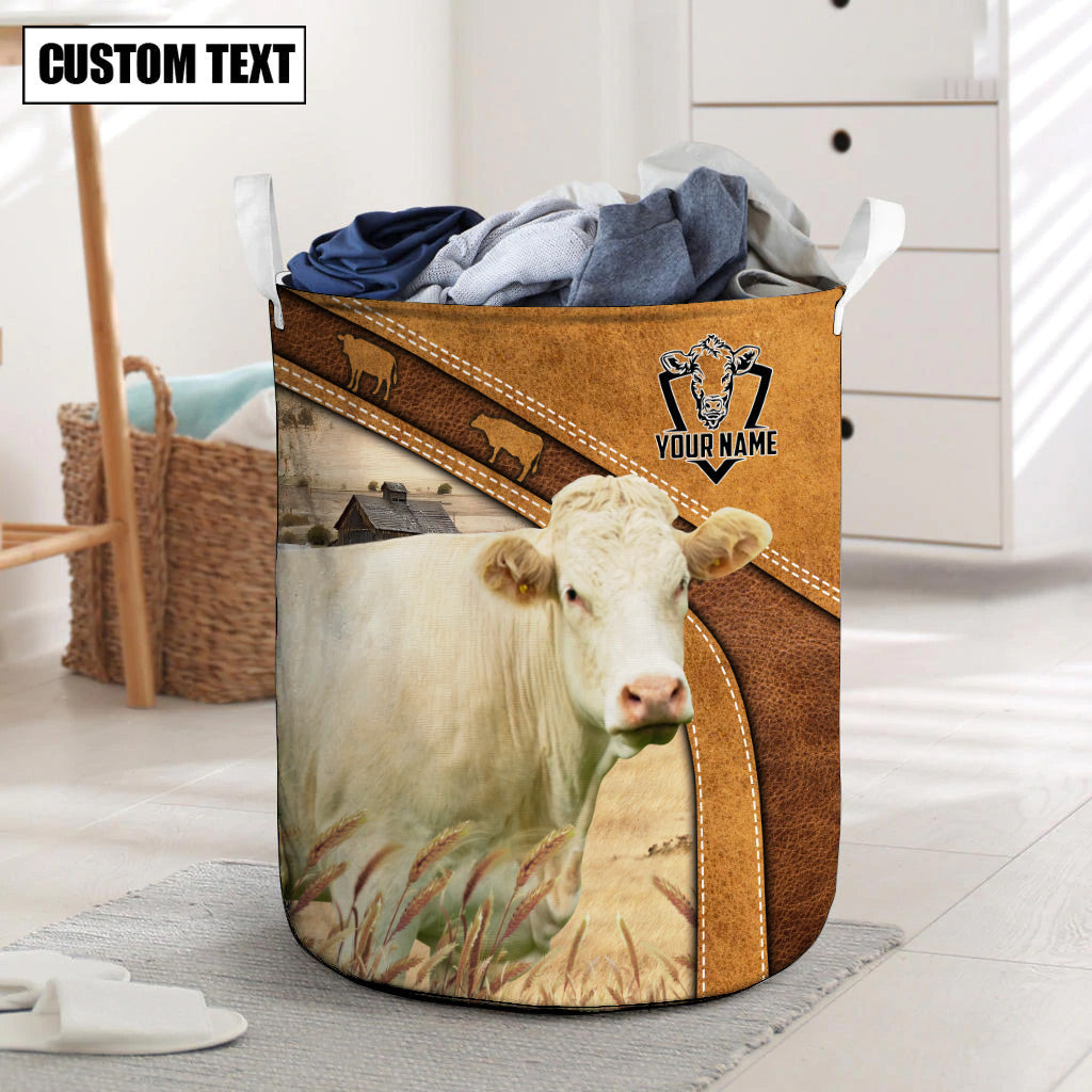 Charolais Cattle Brown Custom Name Basket