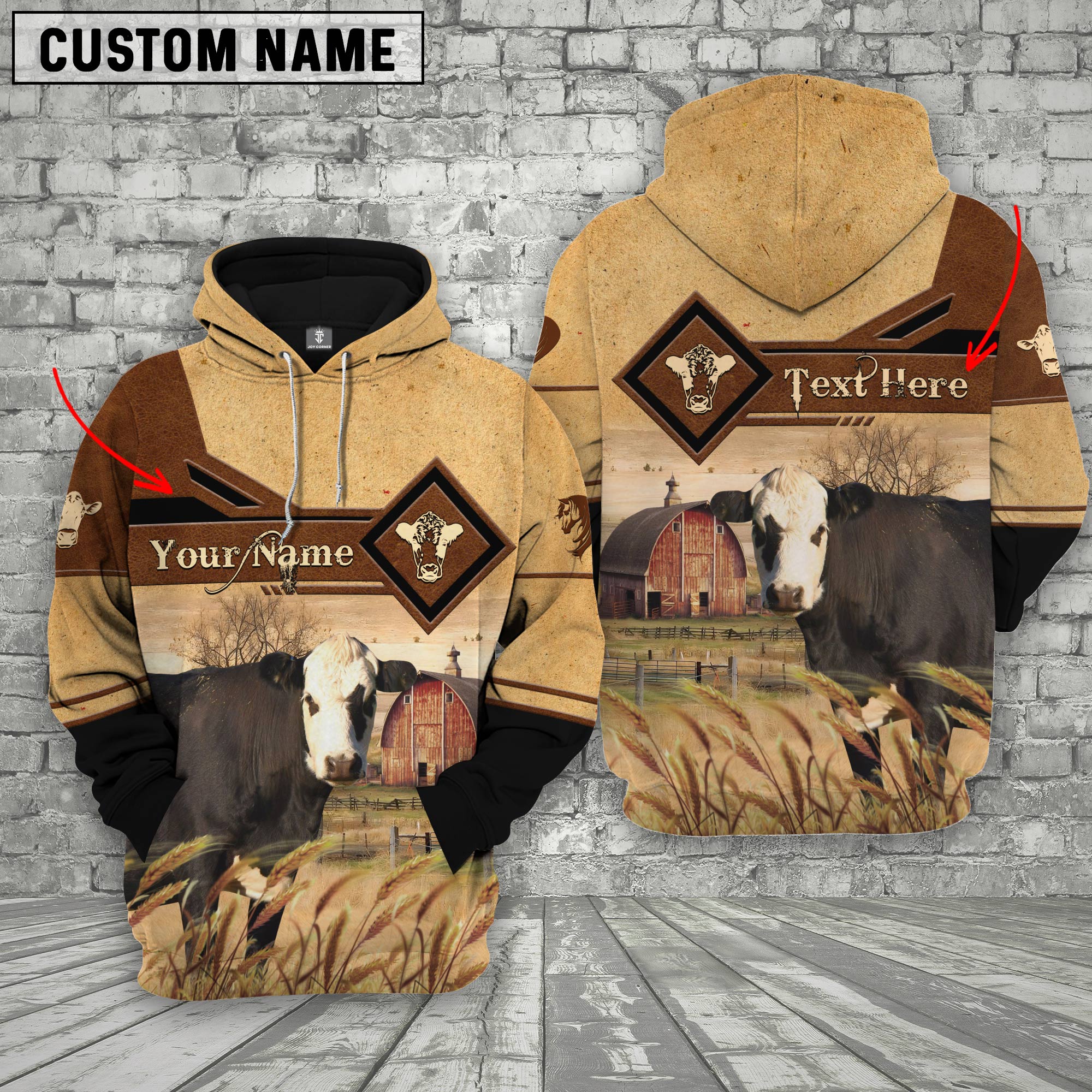 Black Hereford On Farms Custom Name Printed 3D Hoodie