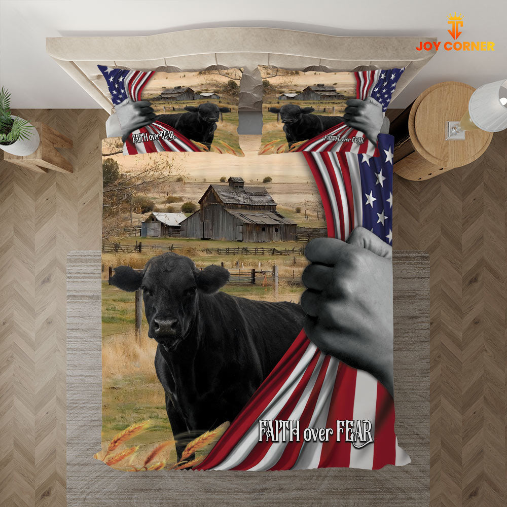 Black Angus 3D US Flag Bedding Set