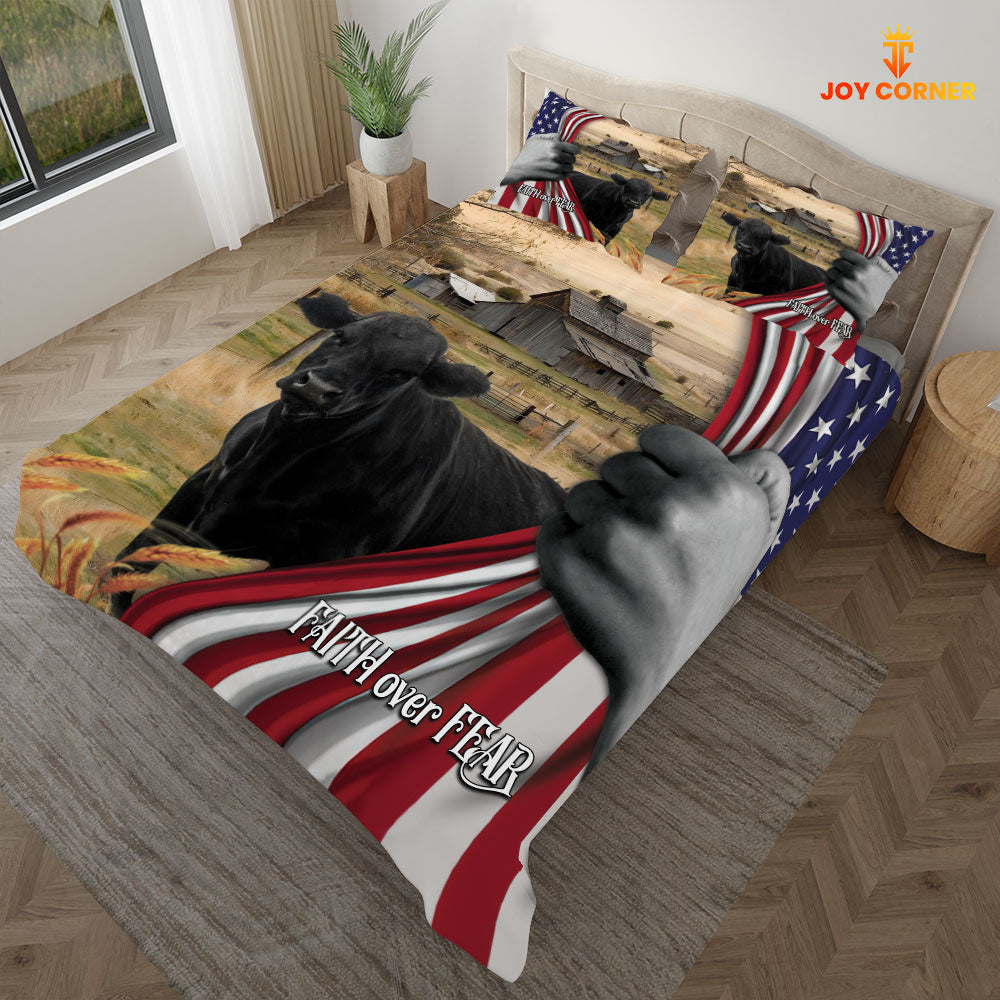 Black Angus 3D US Flag Bedding Set
